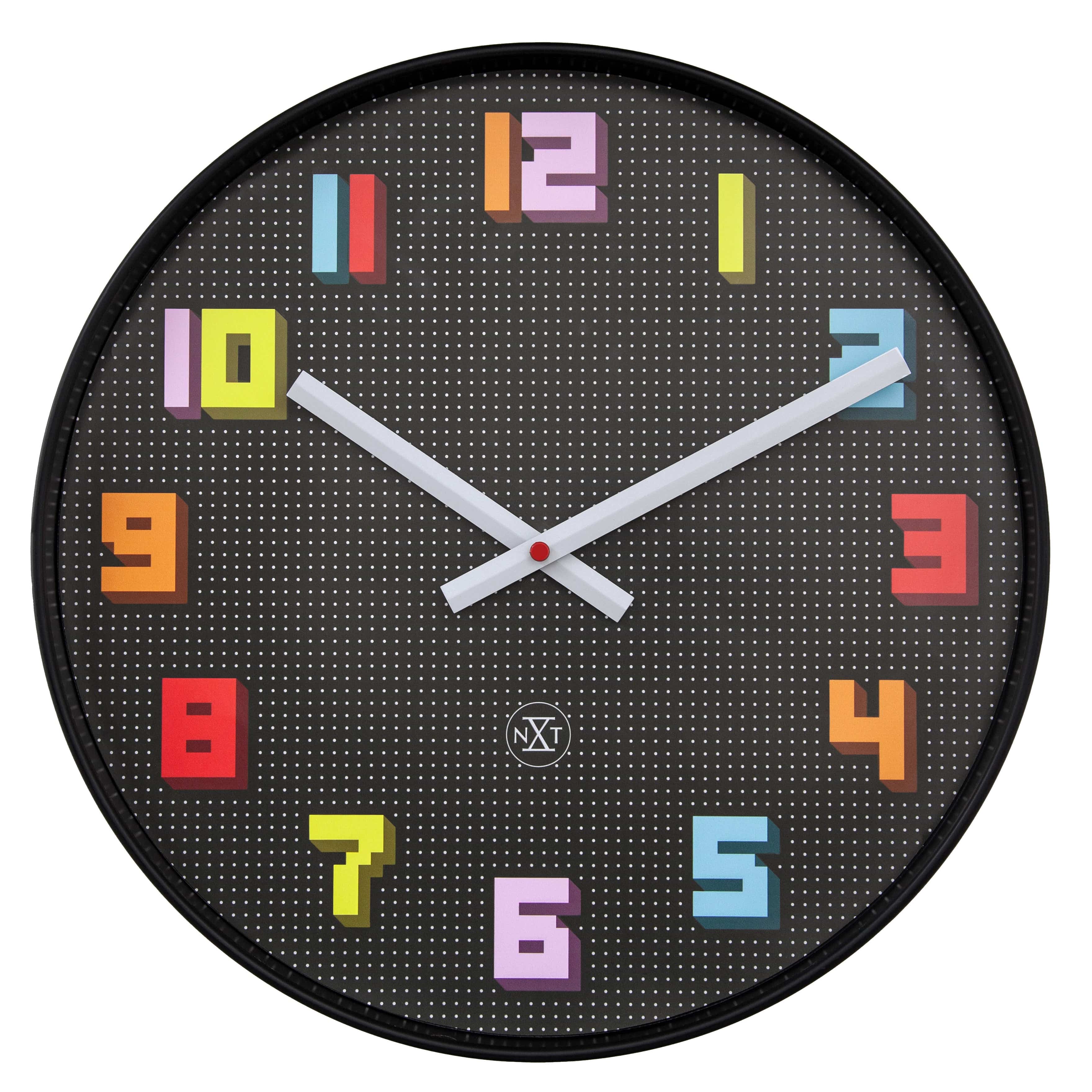 Wall Clock 35cm-Silent-Black/Multicolour-ABS- nXt 'Game' - Goat Corp