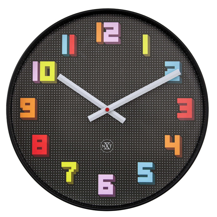 Wall Clock 35cm-Silent-Black/Multicolour-ABS- nXt 'Game' - Goat Corp