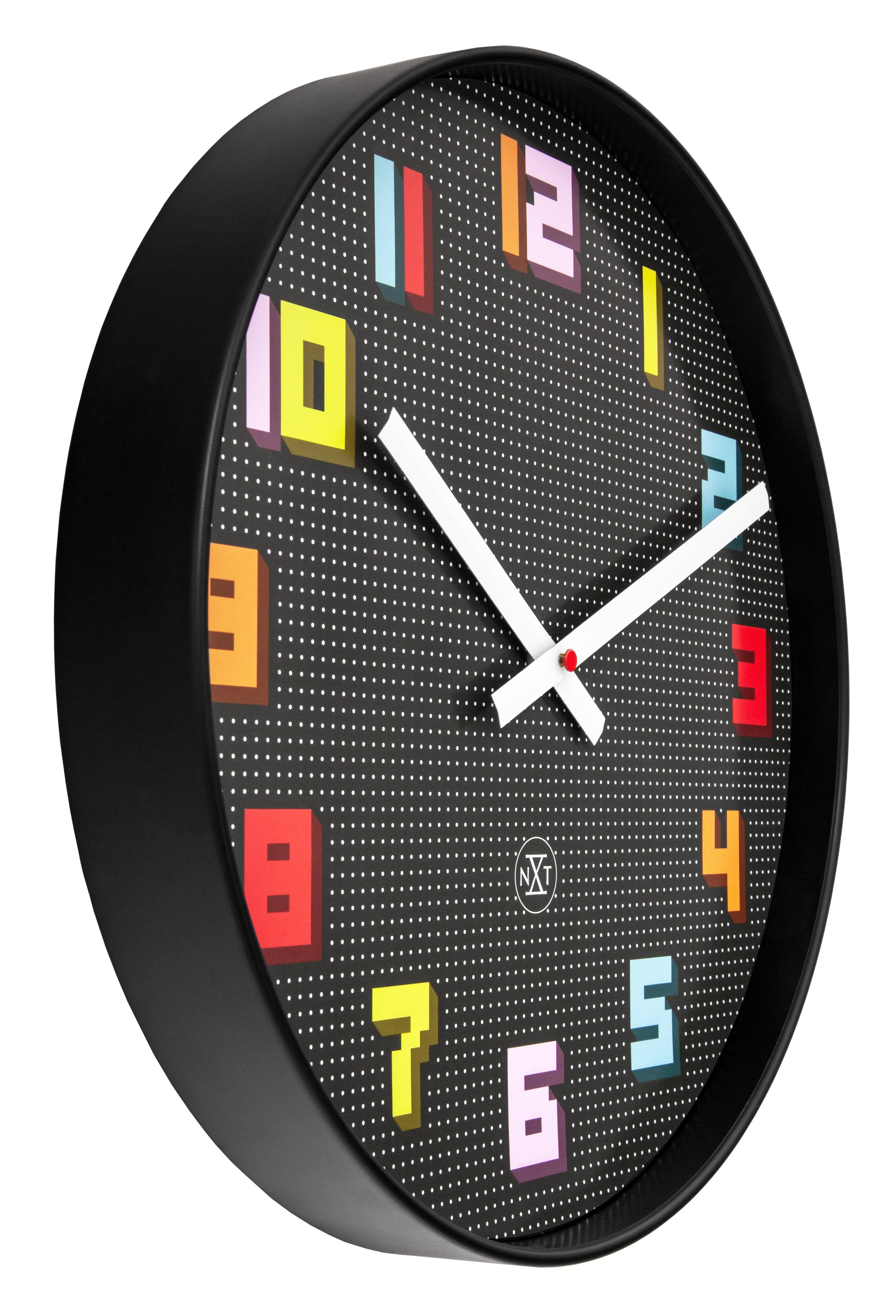 Wall Clock 35cm-Silent-Black/Multicolour-ABS- nXt 'Game' - Goat Corp