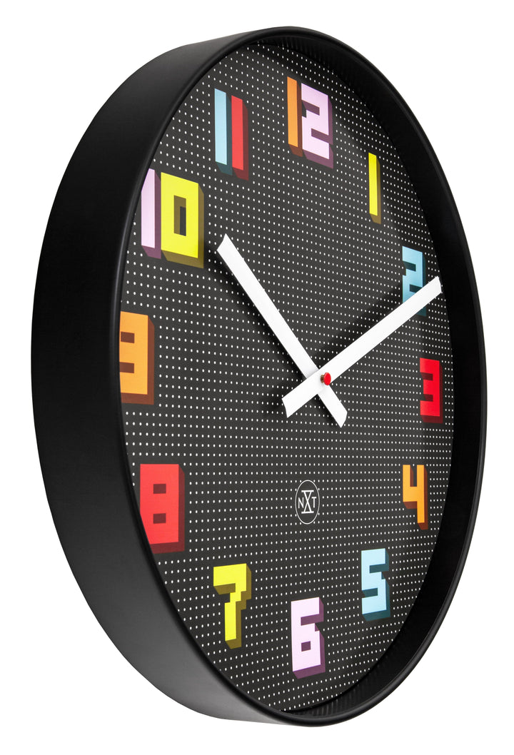 Wall Clock 35cm-Silent-Black/Multicolour-ABS- nXt 'Game' - Goat Corp