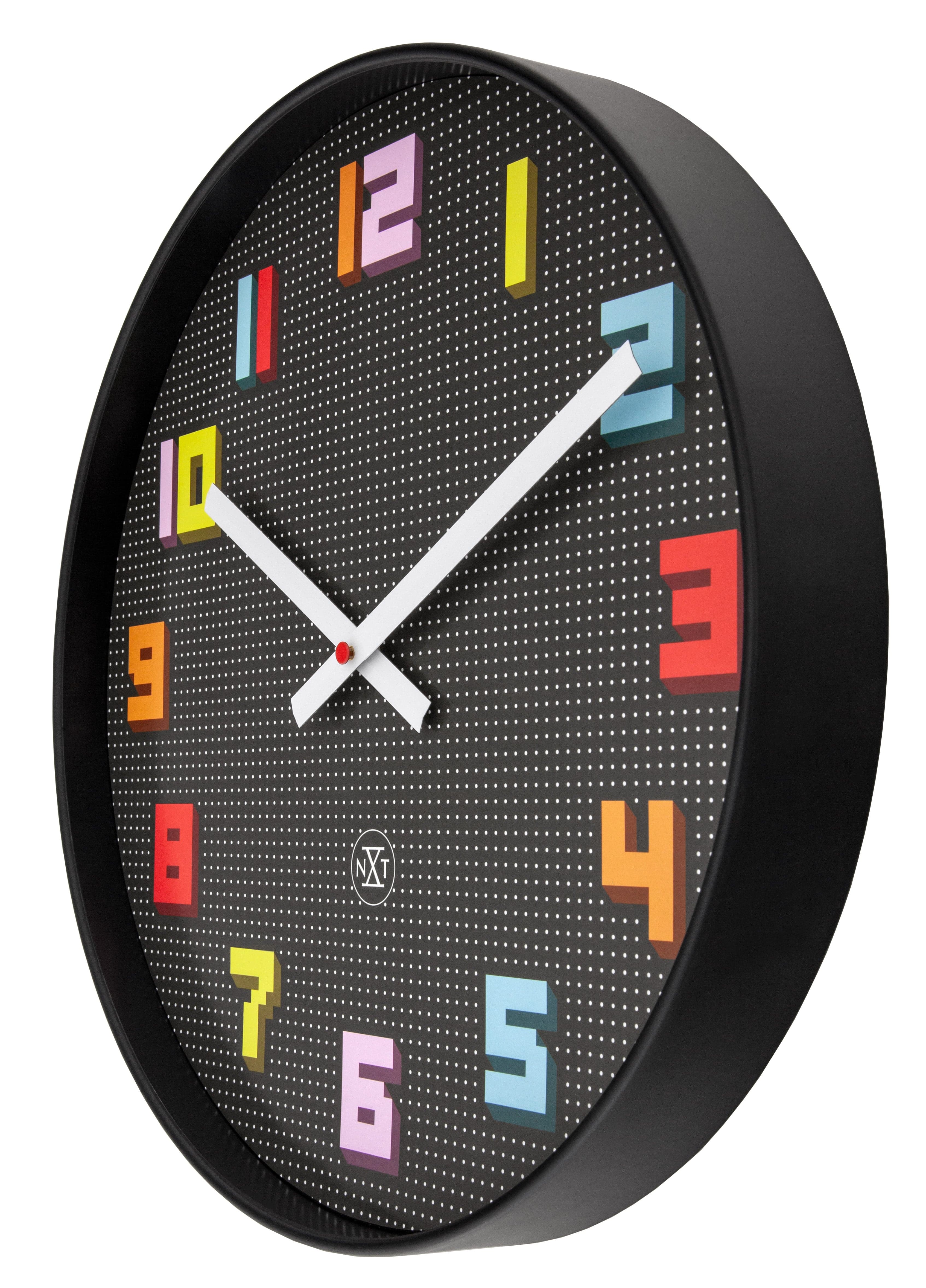 Wall Clock 35cm-Silent-Black/Multicolour-ABS- nXt 'Game' - Goat Corp