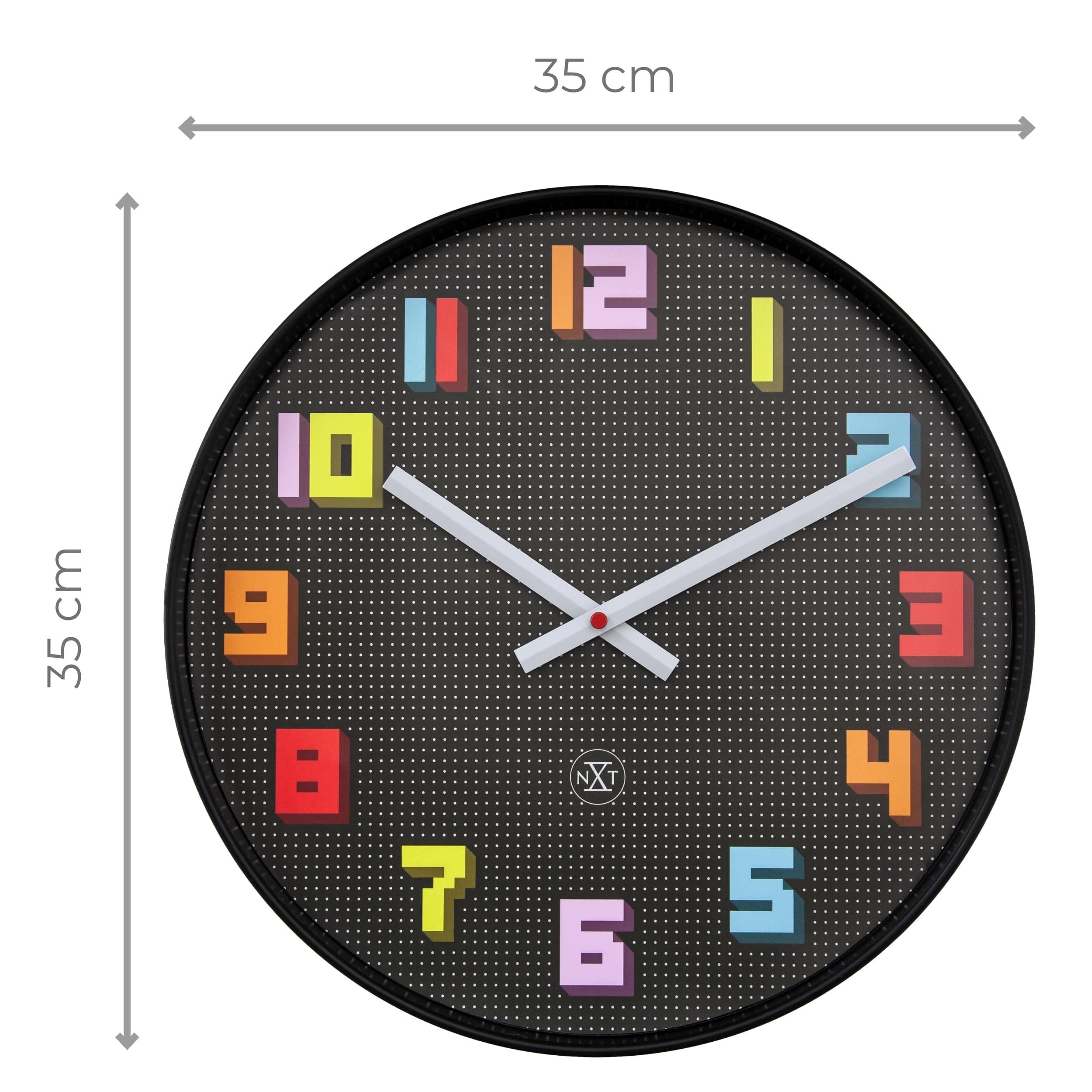 Wall Clock 35cm-Silent-Black/Multicolour-ABS- nXt 'Game' - Goat Corp
