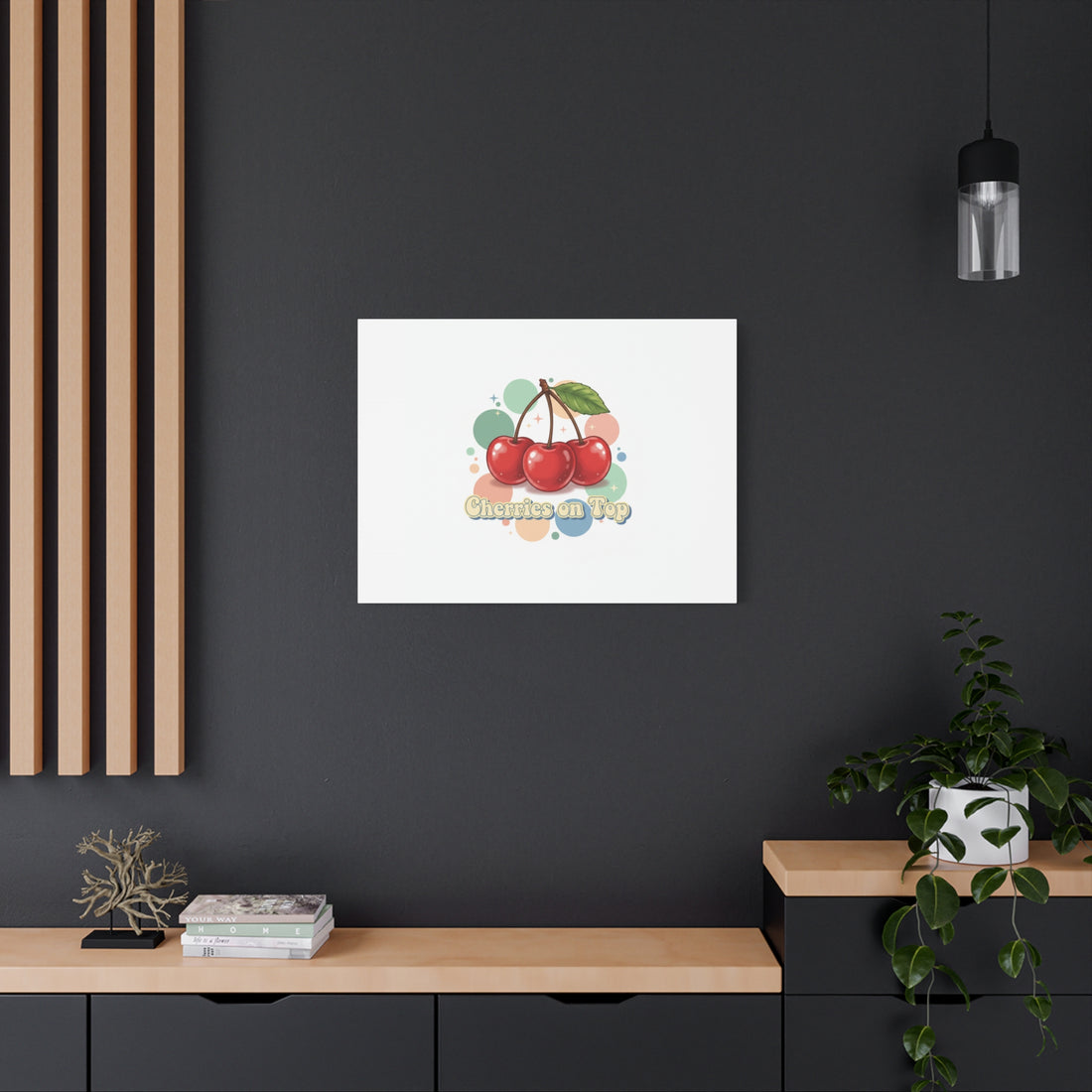 Cherries on Top Canvas | Retro Kawaii Fruit Wall Art