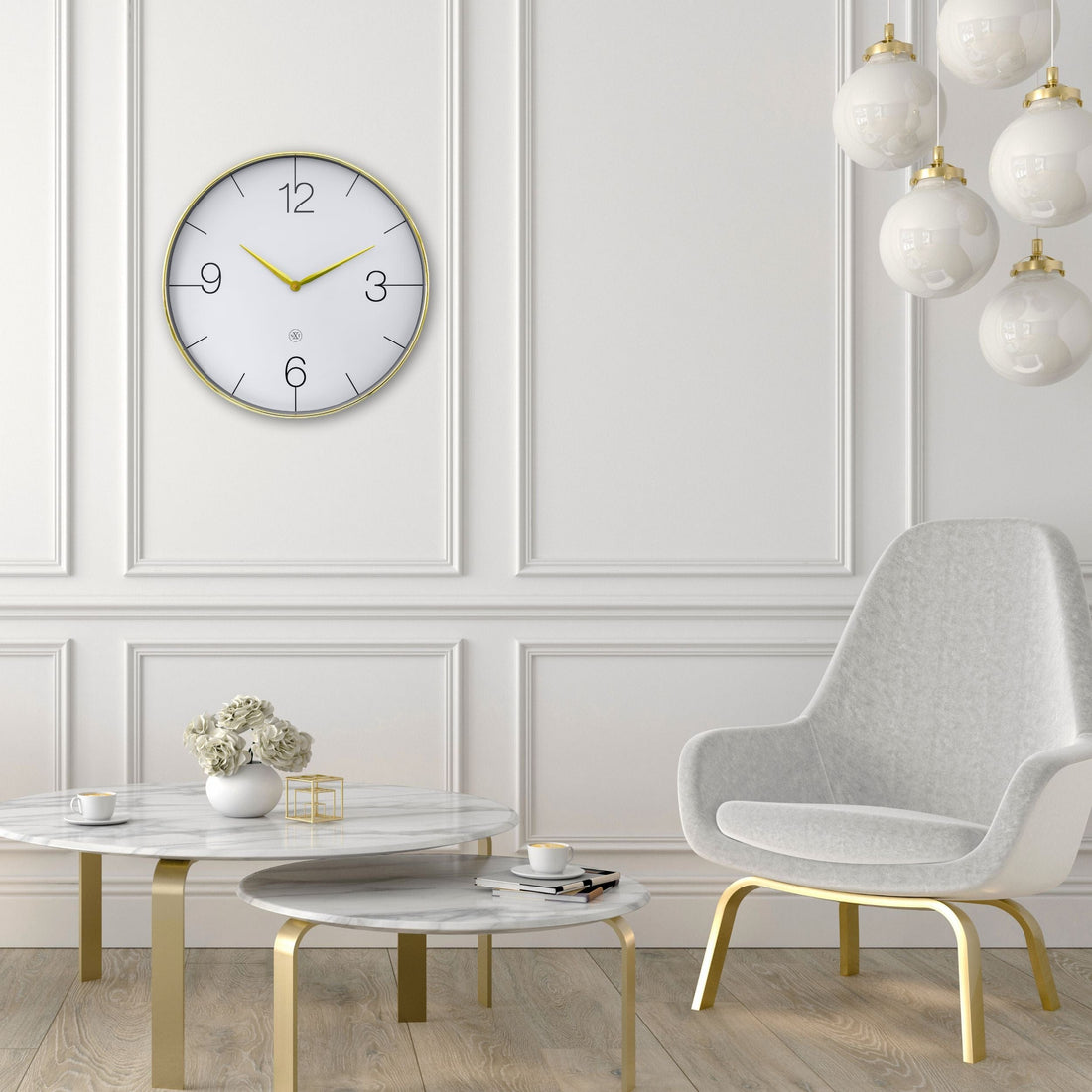 Wall clock 51cm-Silent-Gold/Chrome/Grey-Plastic-nXt 'Finesse Large' - Goat Corp