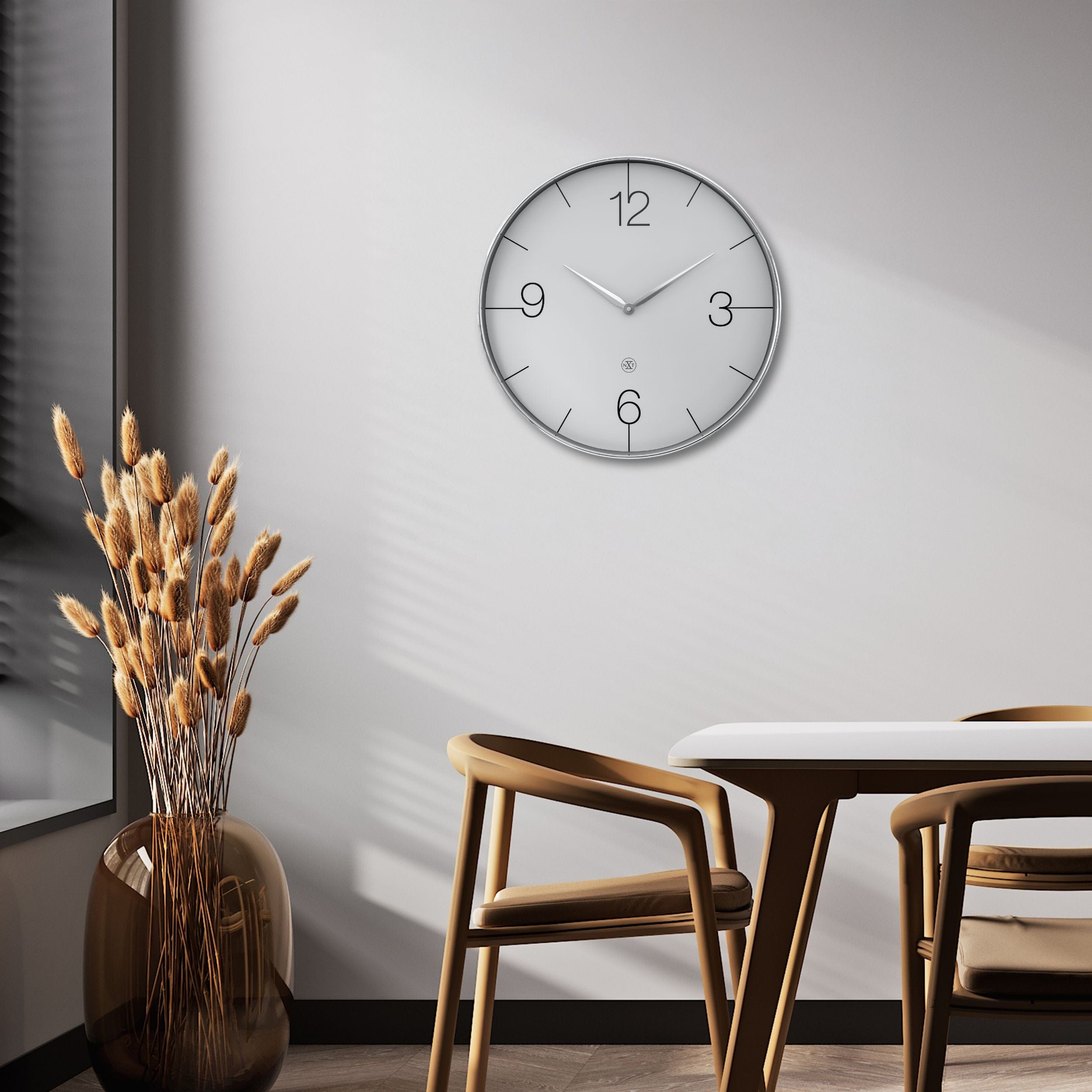 Wall clock 51cm-Silent-Gold/Chrome/Grey-Plastic-nXt 'Finesse Large' - Goat Corp
