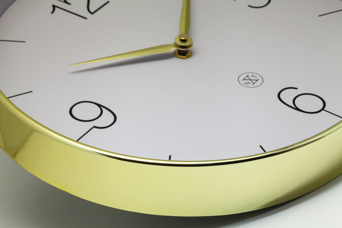 Wall clock 30.5cm-Silent-Gold/Chrome/Grey-Plastic-nXt 'Finesse' - Goat Corp