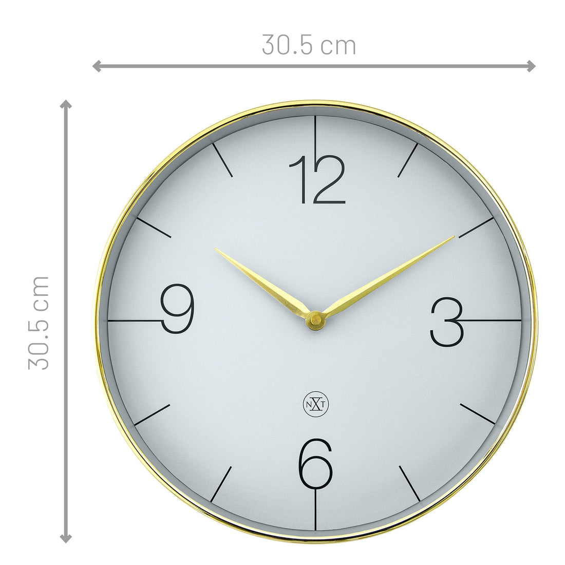 Wall clock 30.5cm-Silent-Gold/Chrome/Grey-Plastic-nXt 'Finesse' - Goat Corp