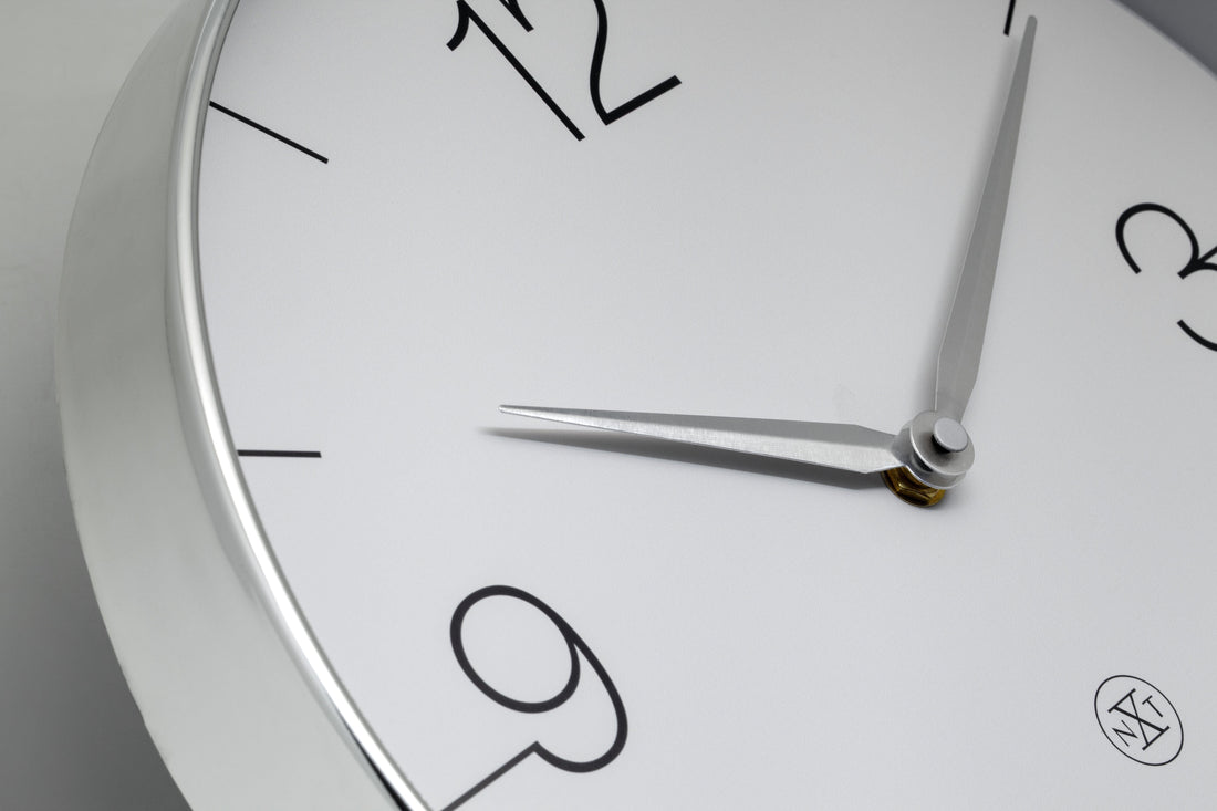 Wall clock 30.5cm-Silent-Gold/Chrome/Grey-Plastic-nXt 'Finesse' - Goat Corp