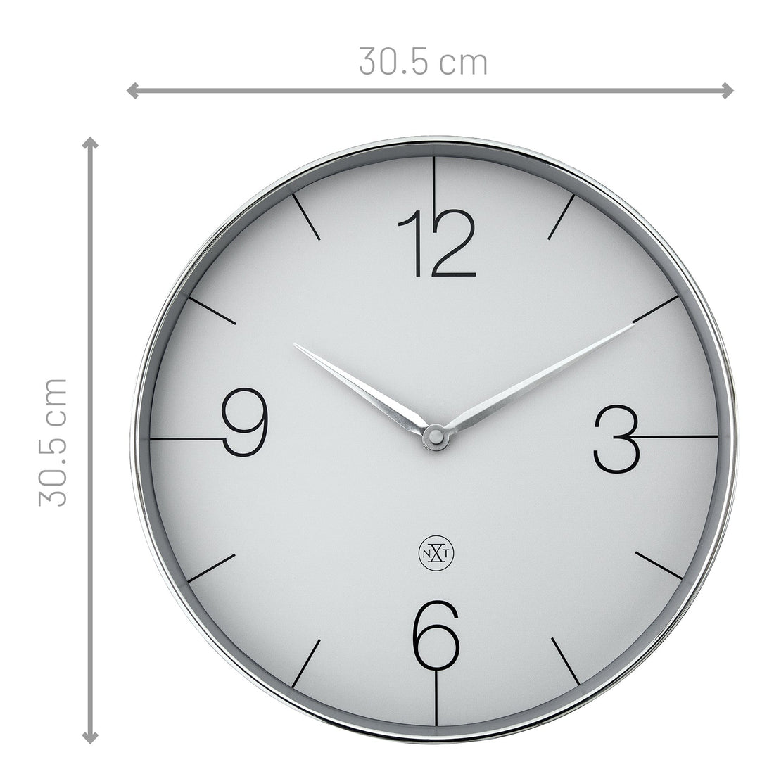 Wall clock 30.5cm-Silent-Gold/Chrome/Grey-Plastic-nXt 'Finesse' - Goat Corp