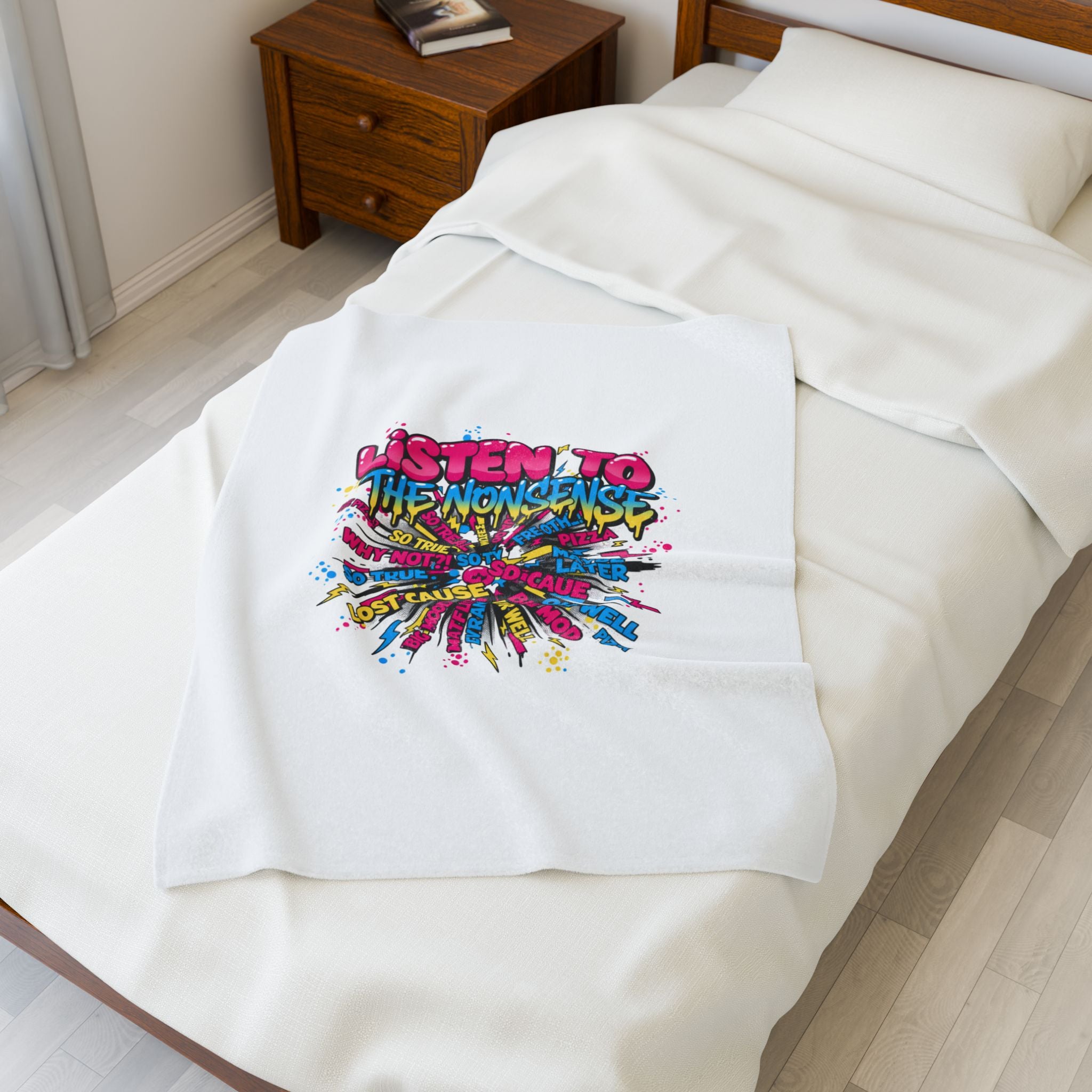 Listen to the Nonsense Velveteen Plush Blanket | Slogan & Glitch Graphic