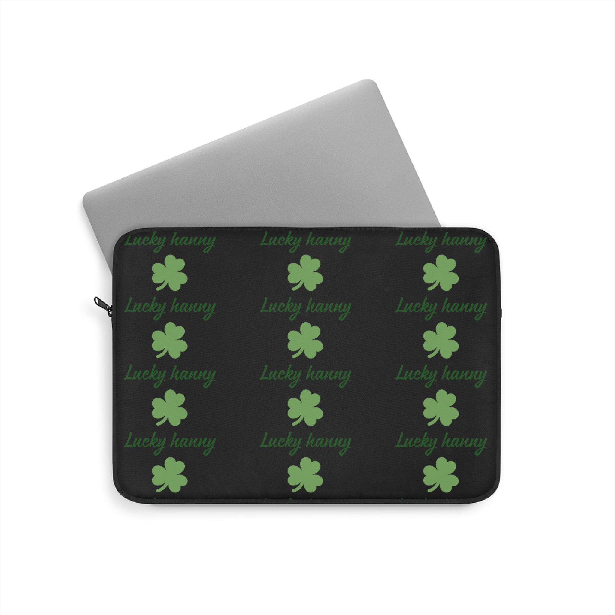 Lucky Hanny Clovers Laptop Sleeve | St. Patrick's Day Gift | Trendy Tech Case | Lucky Charm Sleeve | Green Shamrock Design - Goat Corp