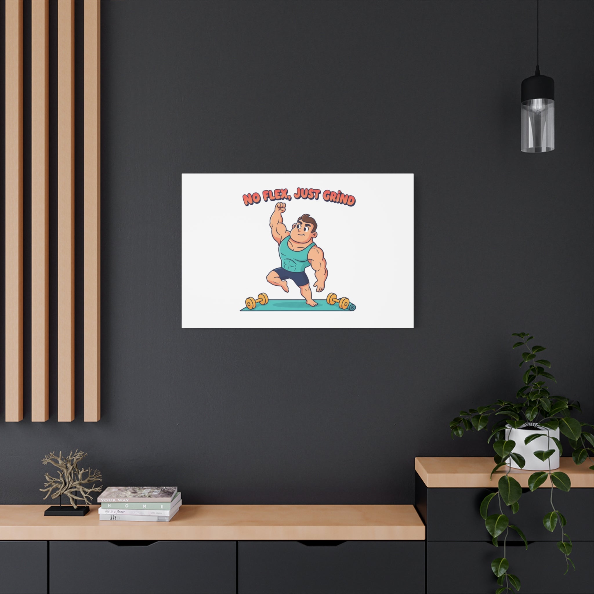 No Flex Just Grind canvas, Gymtimidation humor wall art | start small fitness décor