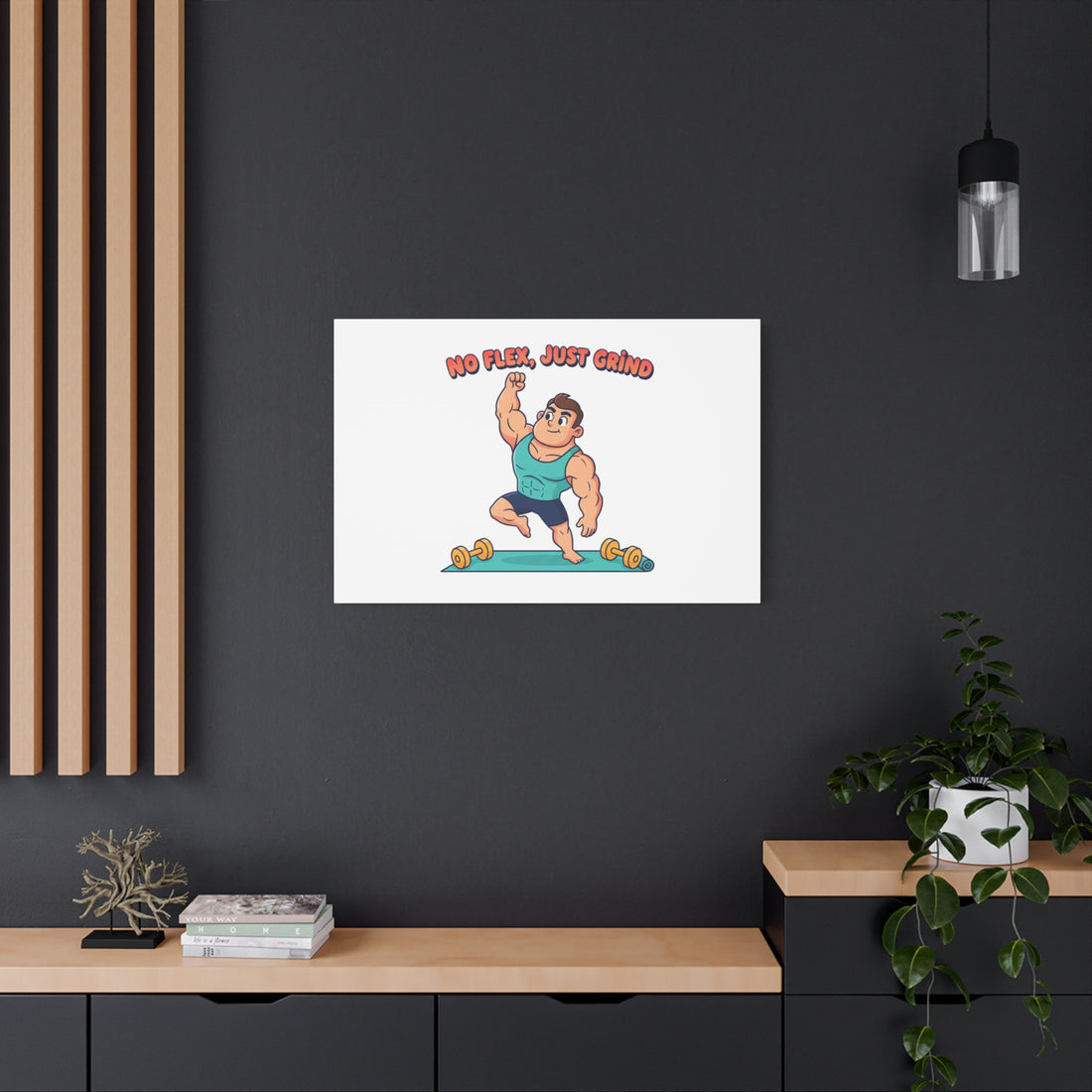 No Flex Just Grind canvas, Gymtimidation humor wall art | start small fitness décor