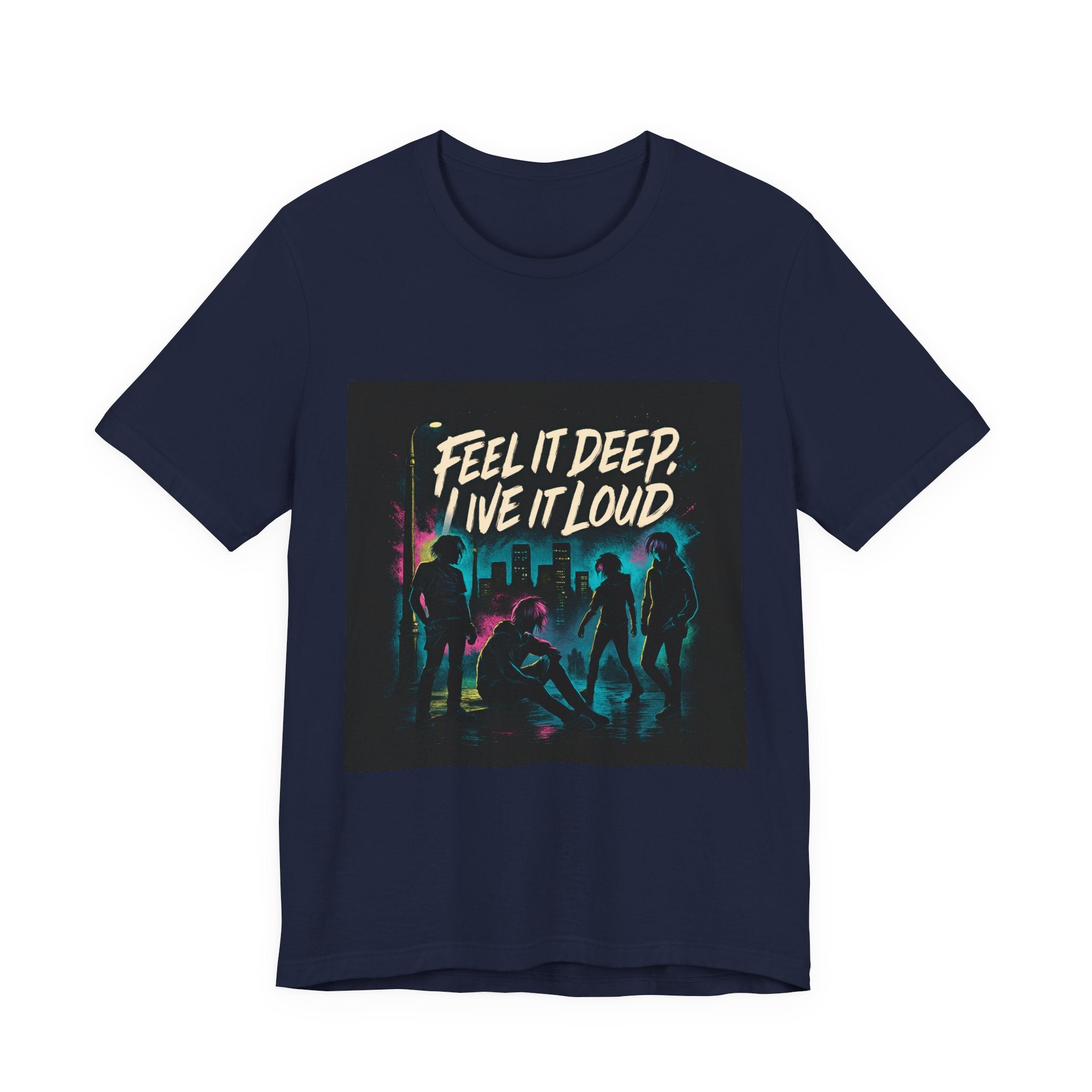 Feel It Deep, Live It Loud Tee — Retro Neon Music Festival T-Shirt
