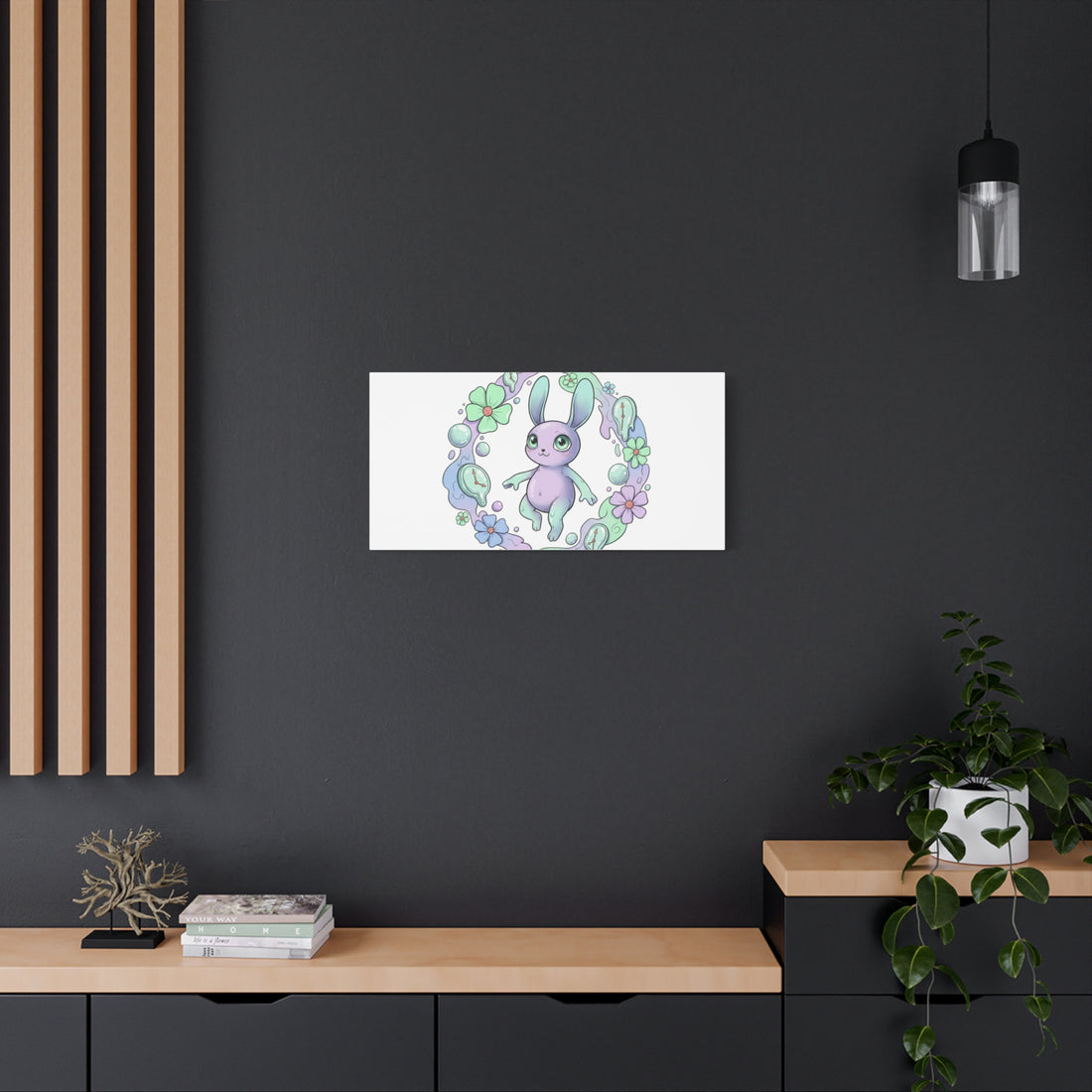 Micro-Surreal Bunny Wreath Canvas | Weirdcore Micro-Surrealism Art