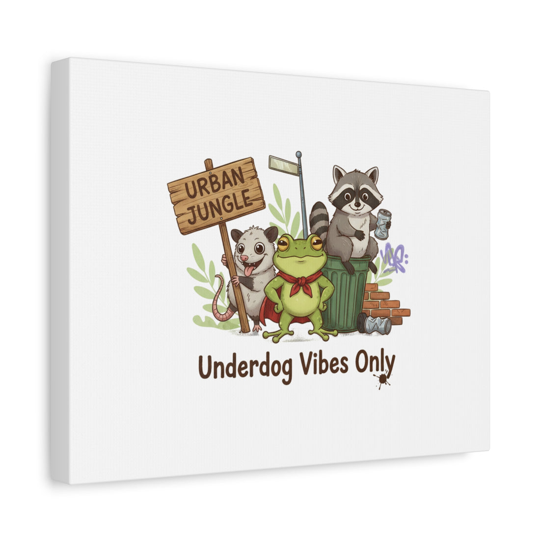 Underdog Vibes Only Canvas | Trash Panda Raccoon Frog Possum Art, goofy critter meme