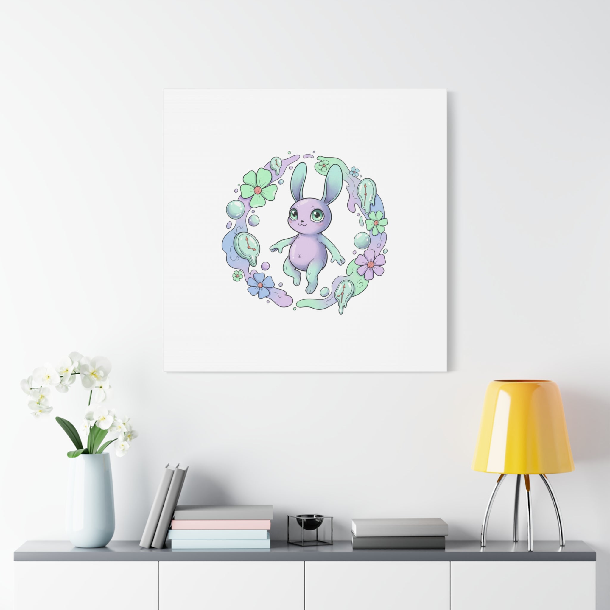 Micro-Surreal Bunny Wreath Canvas | Weirdcore Micro-Surrealism Art