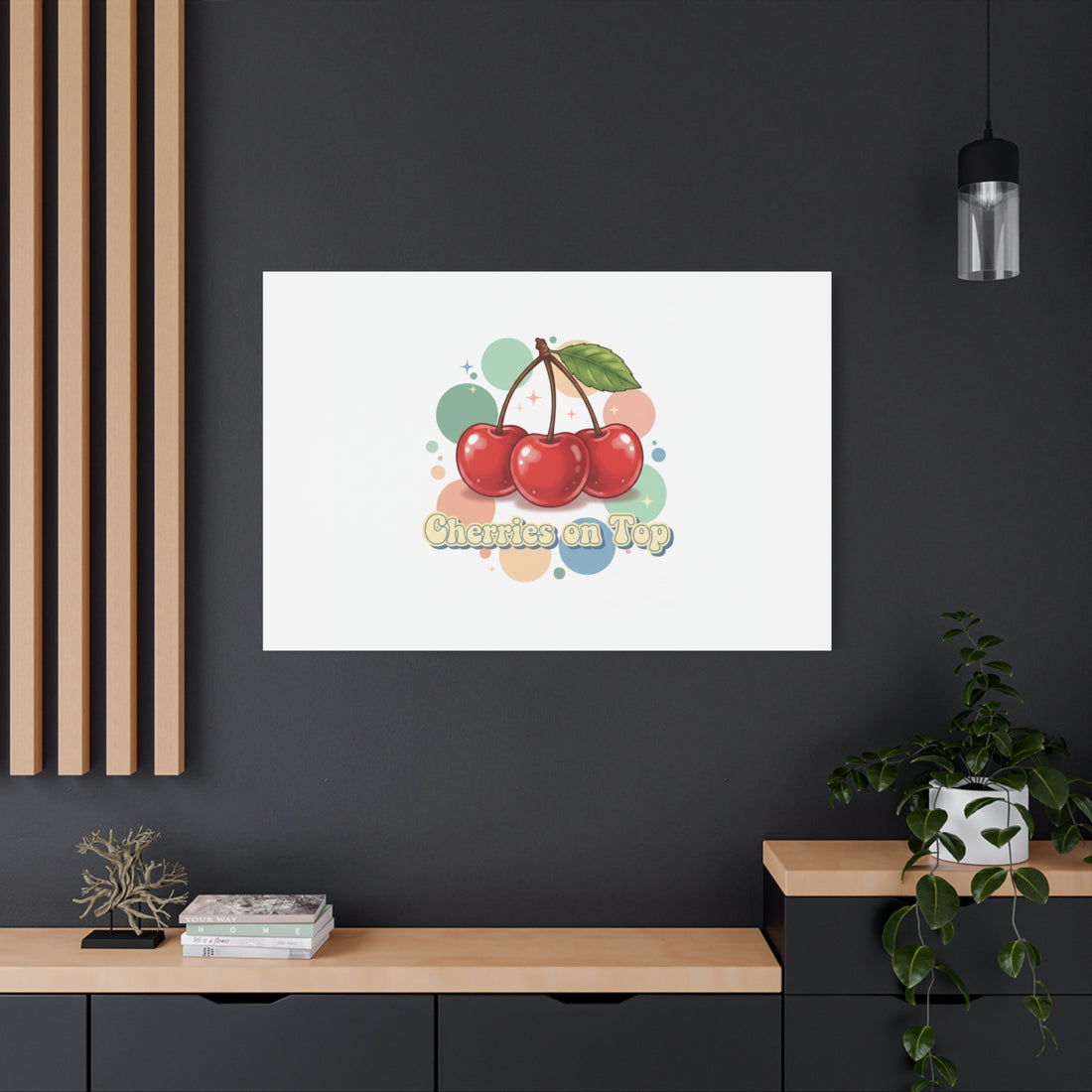 Cherries on Top Canvas | Retro Kawaii Fruit Wall Art