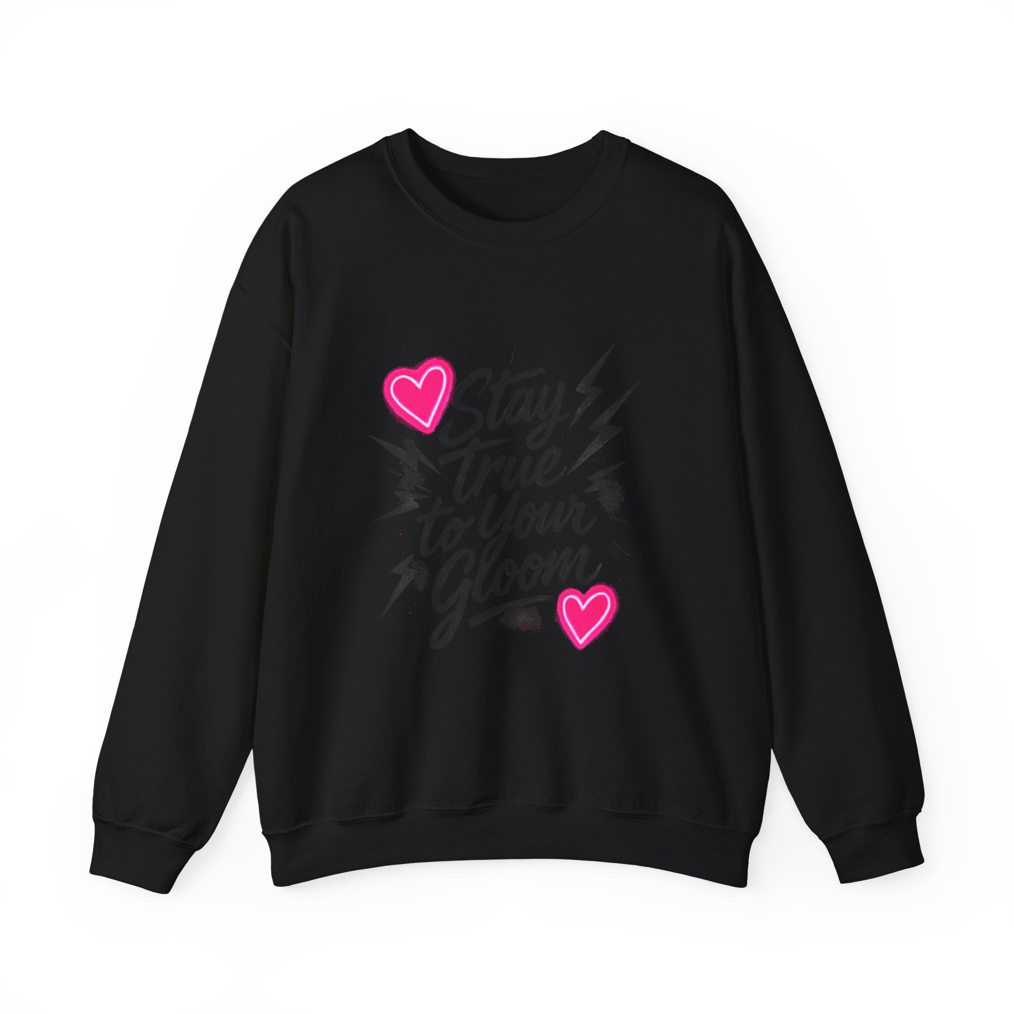 Crewneck Sweatshirt — "Stay True to Your Gloom" Pink Heart Graphic