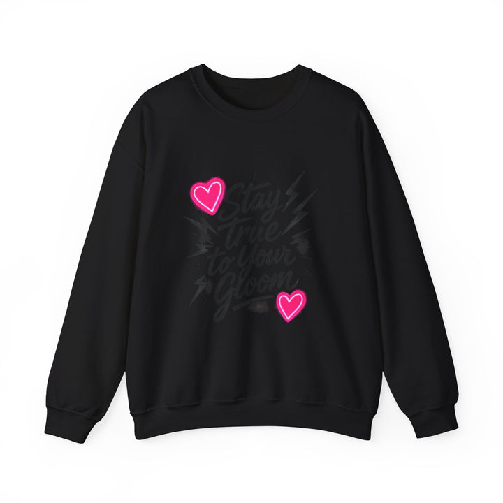 Crewneck Sweatshirt — "Stay True to Your Gloom" Pink Heart Graphic