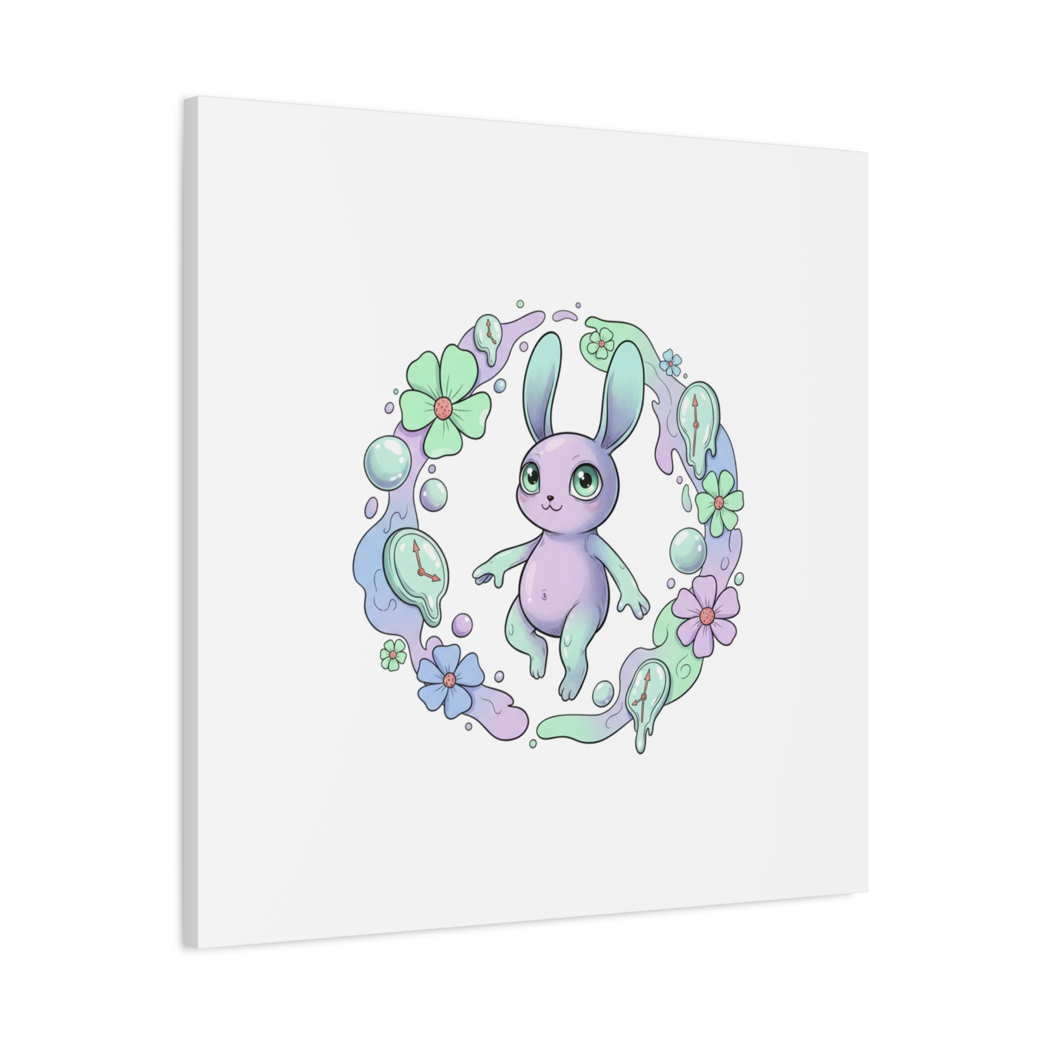 Micro-Surreal Bunny Wreath Canvas | Weirdcore Micro-Surrealism Art