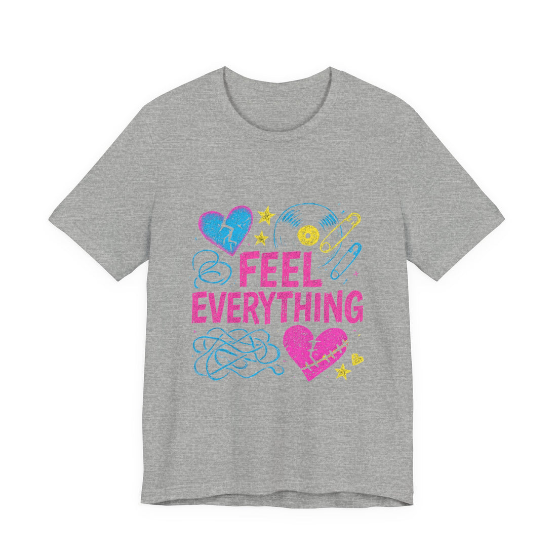 Feel Everything Graphic Tee — Retro Pastel Hearts & Emo Vibes