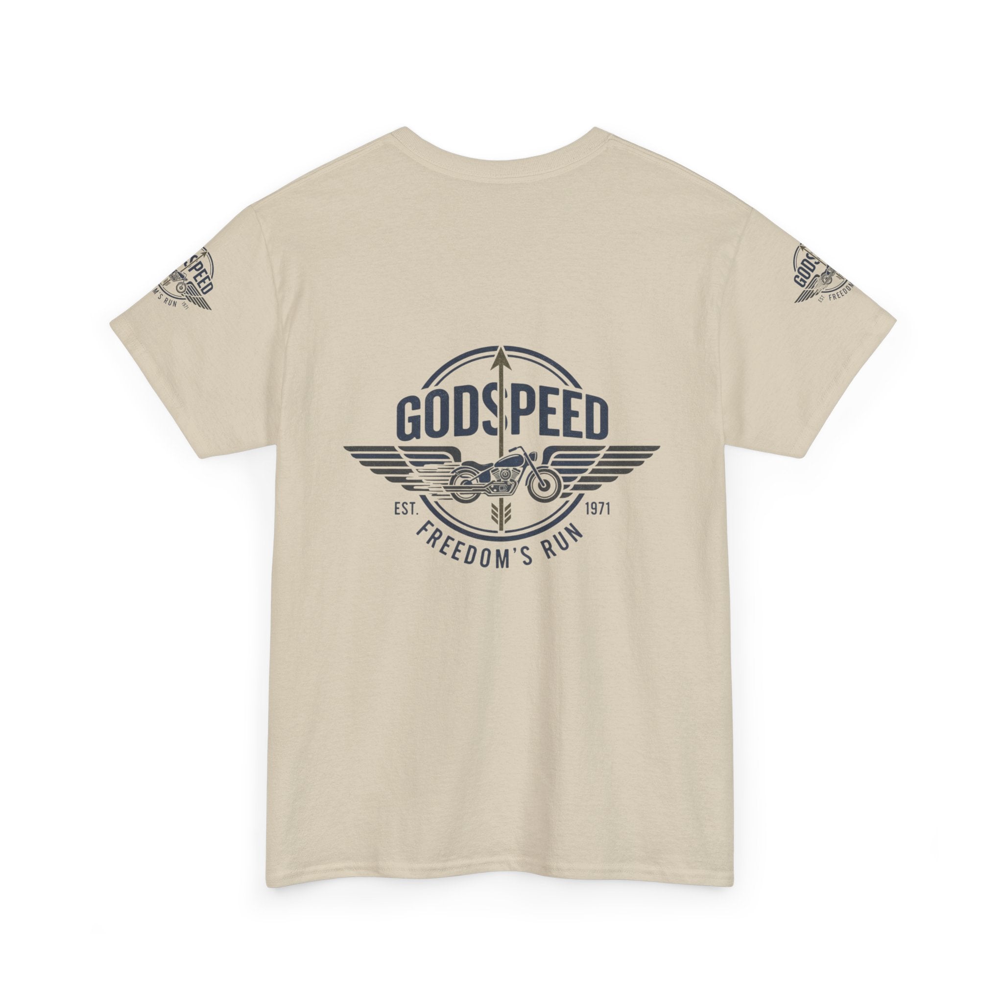 Godspeed Freedom Run Unisex Heavy Cotton Tee, Classic Graphic T-Shirt, Casual Wear, Gift for Runners, Vintage Style Apparel - Goat Corp