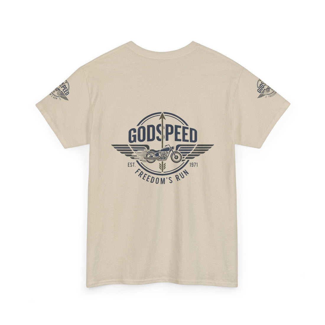 Godspeed Freedom Run Unisex Heavy Cotton Tee, Classic Graphic T-Shirt, Casual Wear, Gift for Runners, Vintage Style Apparel - Goat Corp