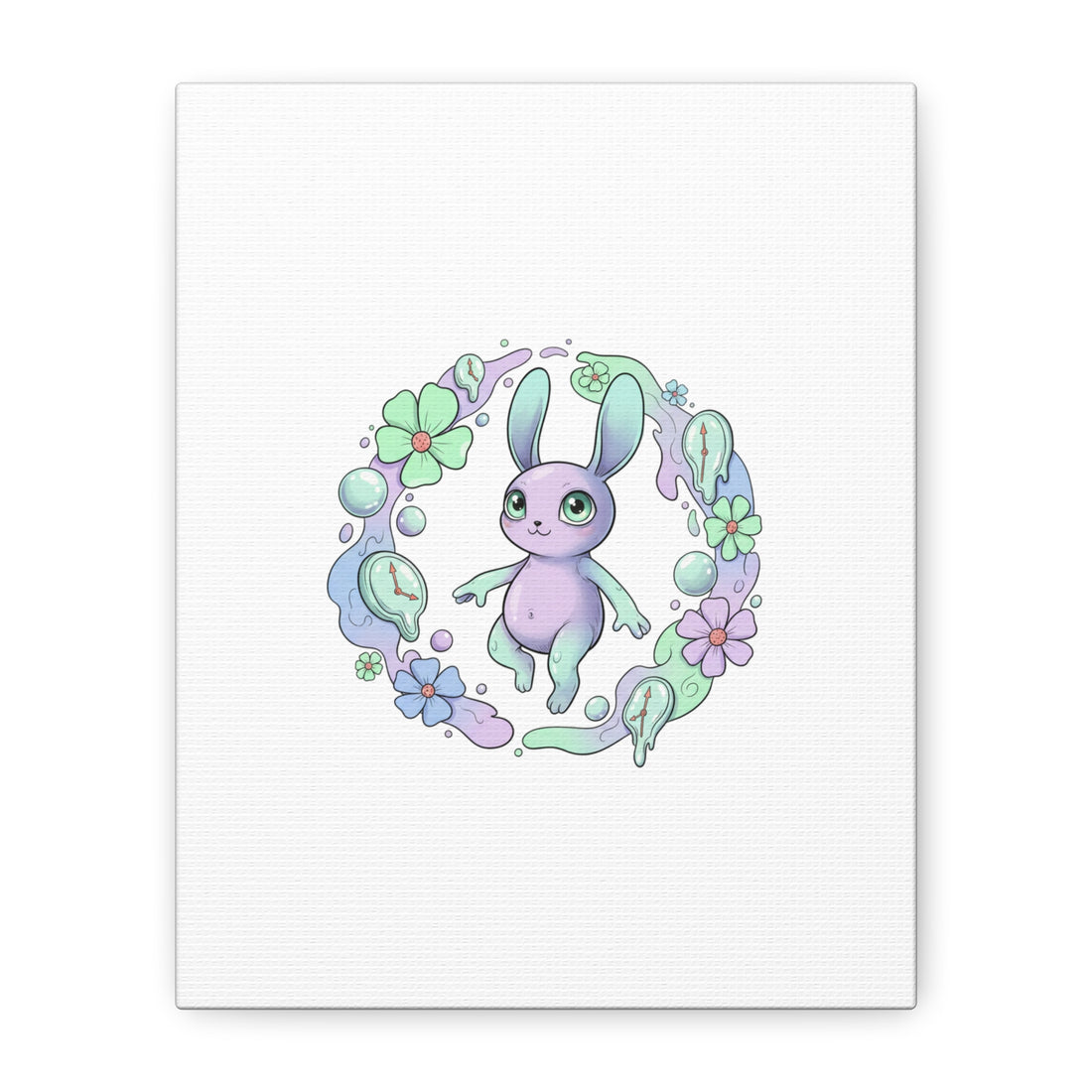 Micro-Surreal Bunny Wreath Canvas | Weirdcore Micro-Surrealism Art