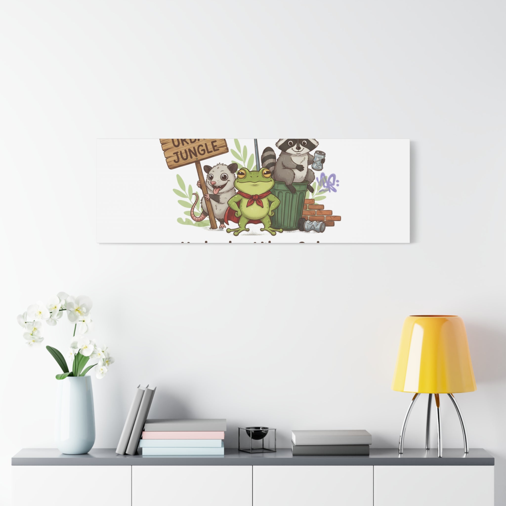 Underdog Vibes Only Canvas | Trash Panda Raccoon Frog Possum Art, goofy critter meme