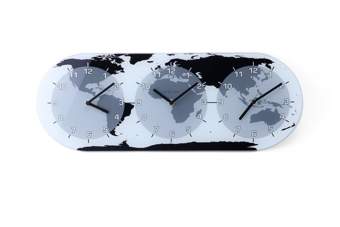 Wall clock - 50 x 18.6 x 3.6 cm - Glass - World time clock- 'Mondial' - Goat Corp