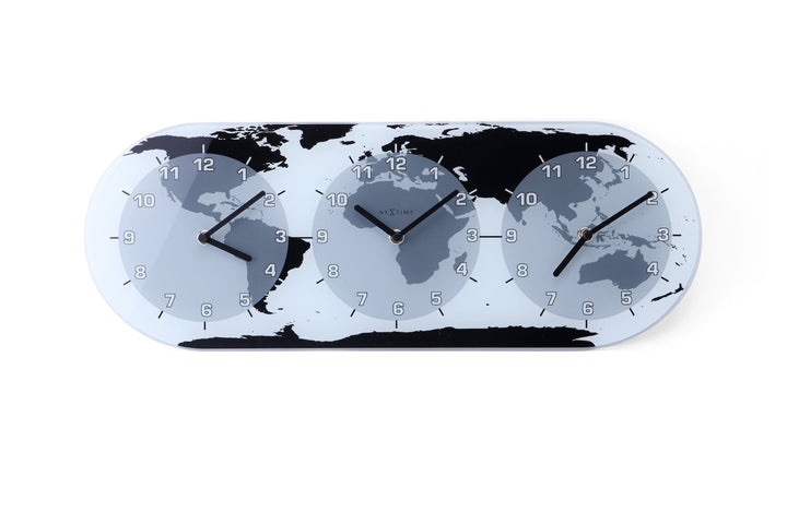 Wall clock - 50 x 18.6 x 3.6 cm - Glass - World time clock- 'Mondial' - Goat Corp