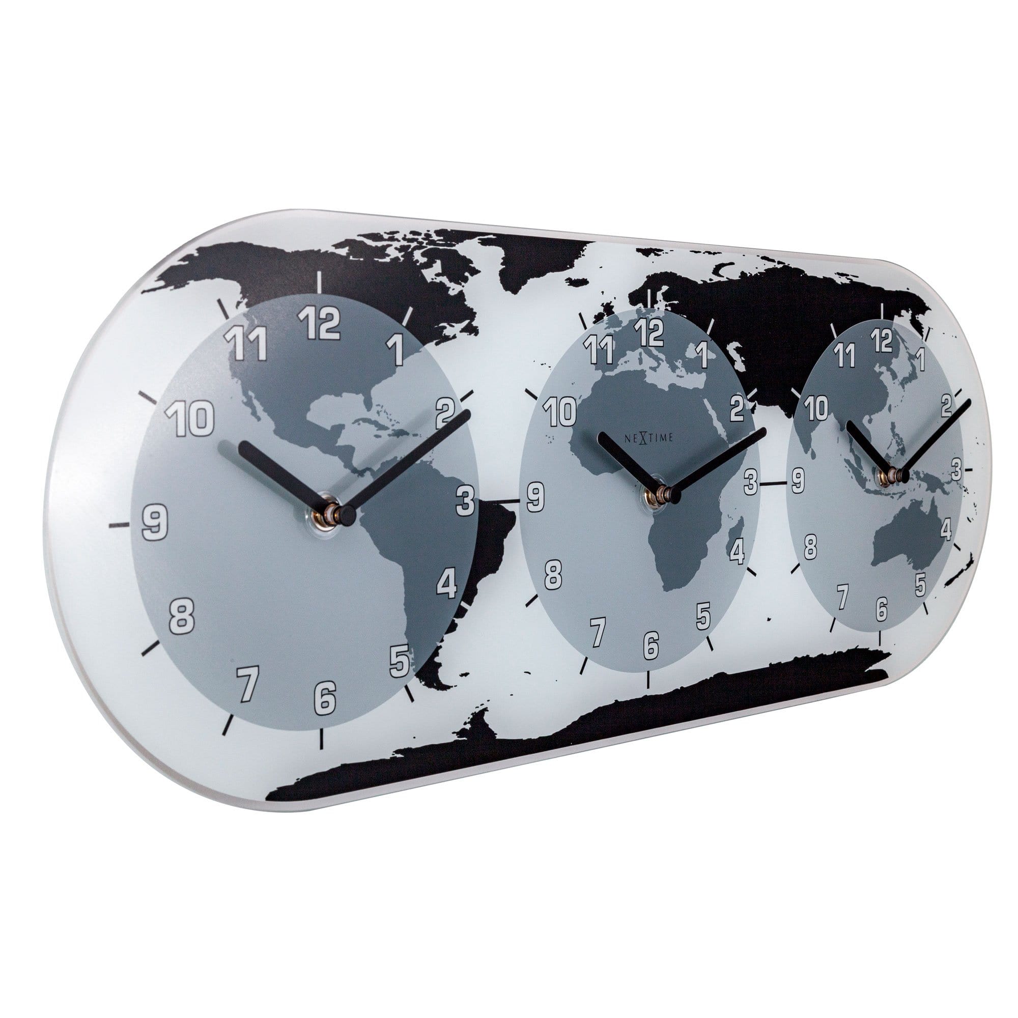 Wall clock - 50 x 18.6 x 3.6 cm - Glass - World time clock- 'Mondial' - Goat Corp