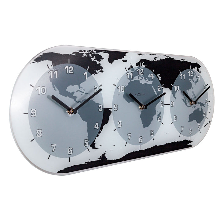 Wall clock - 50 x 18.6 x 3.6 cm - Glass - World time clock- 'Mondial' - Goat Corp