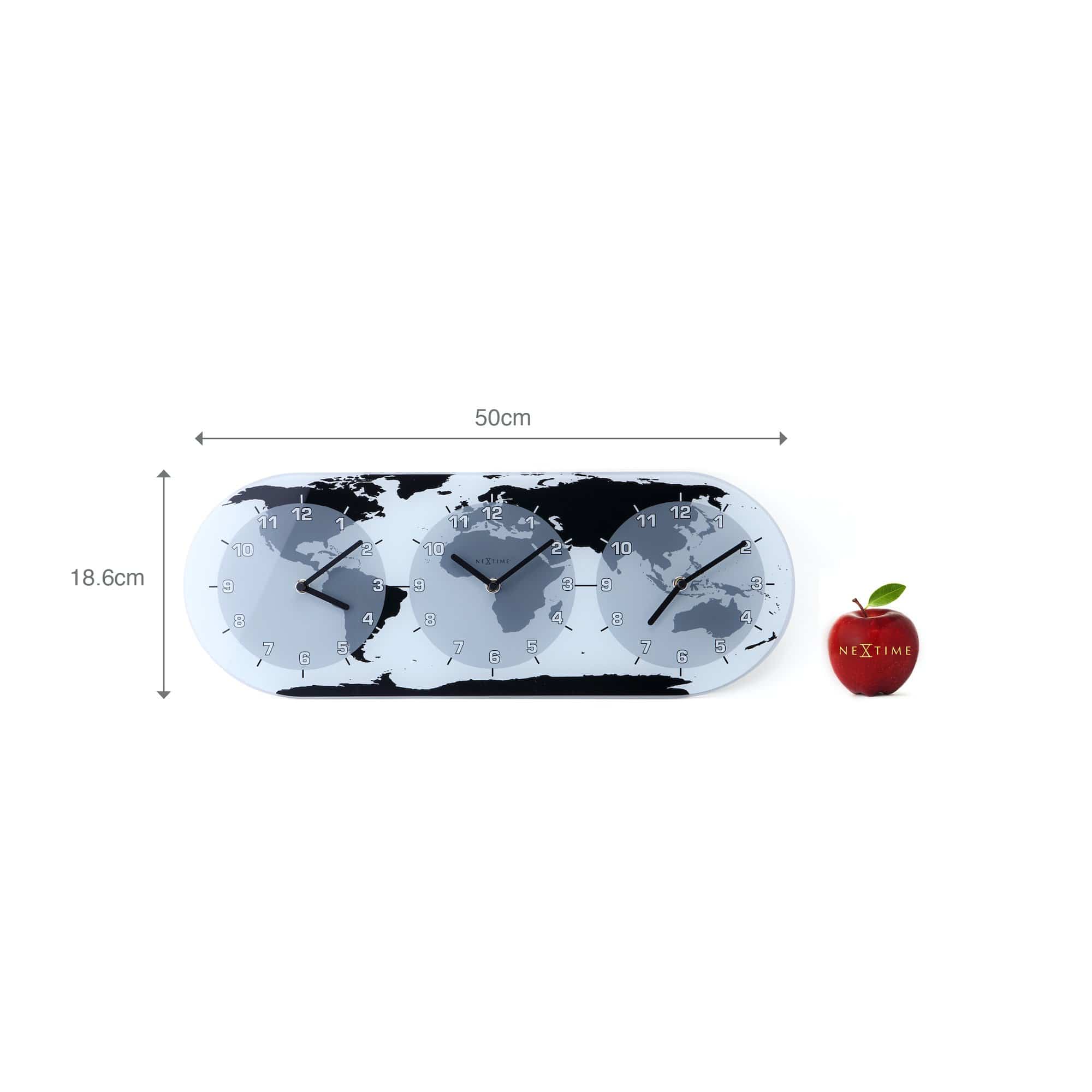 Wall clock - 50 x 18.6 x 3.6 cm - Glass - World time clock- 'Mondial' - Goat Corp