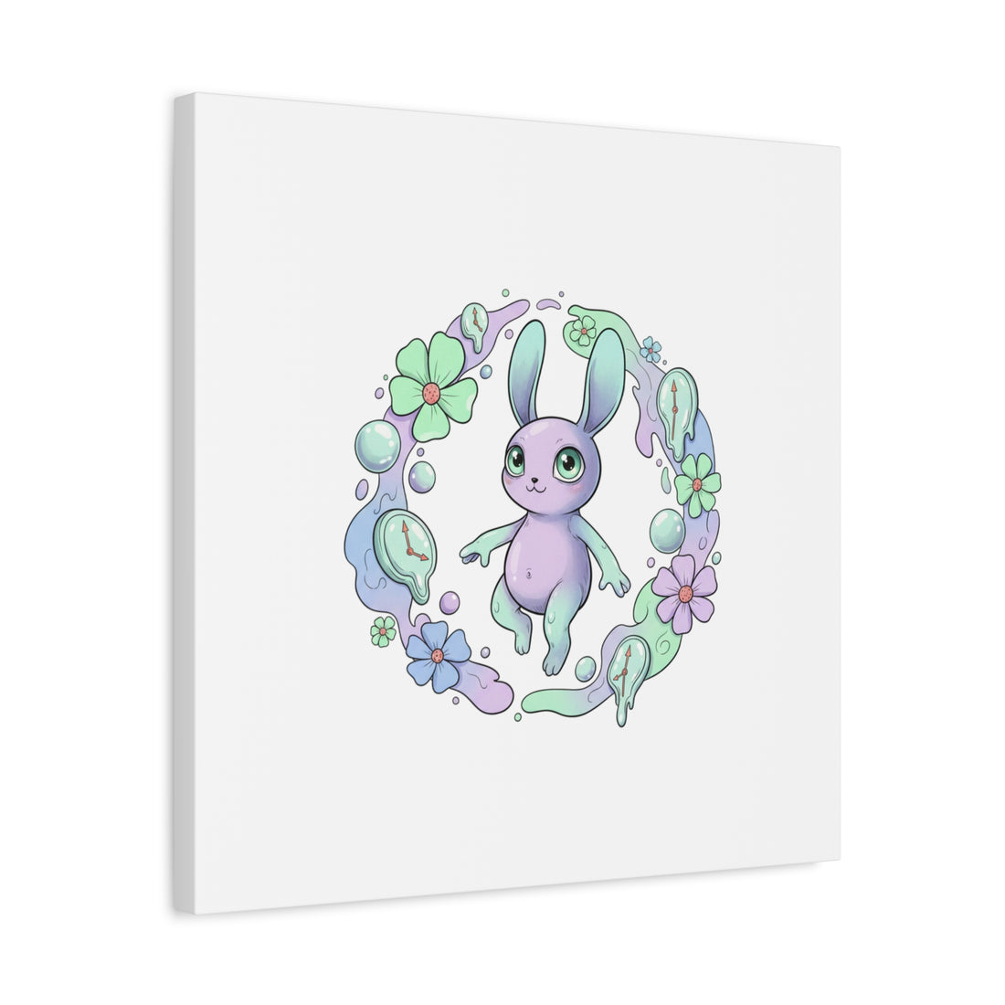 Micro-Surreal Bunny Wreath Canvas | Weirdcore Micro-Surrealism Art