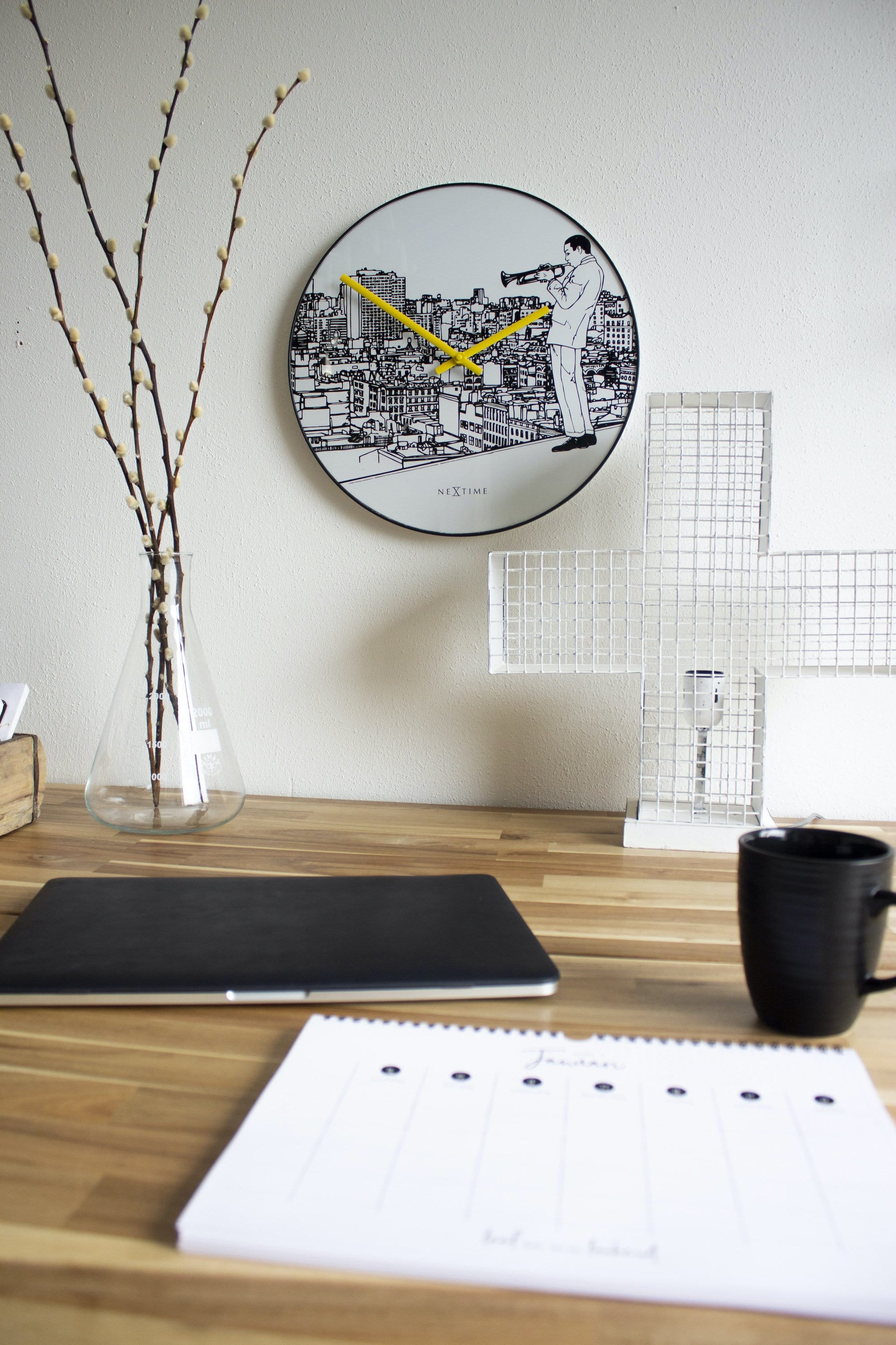 Wall clock -  40 cm - Glass / Metal - Trumpet City - Goat Corp