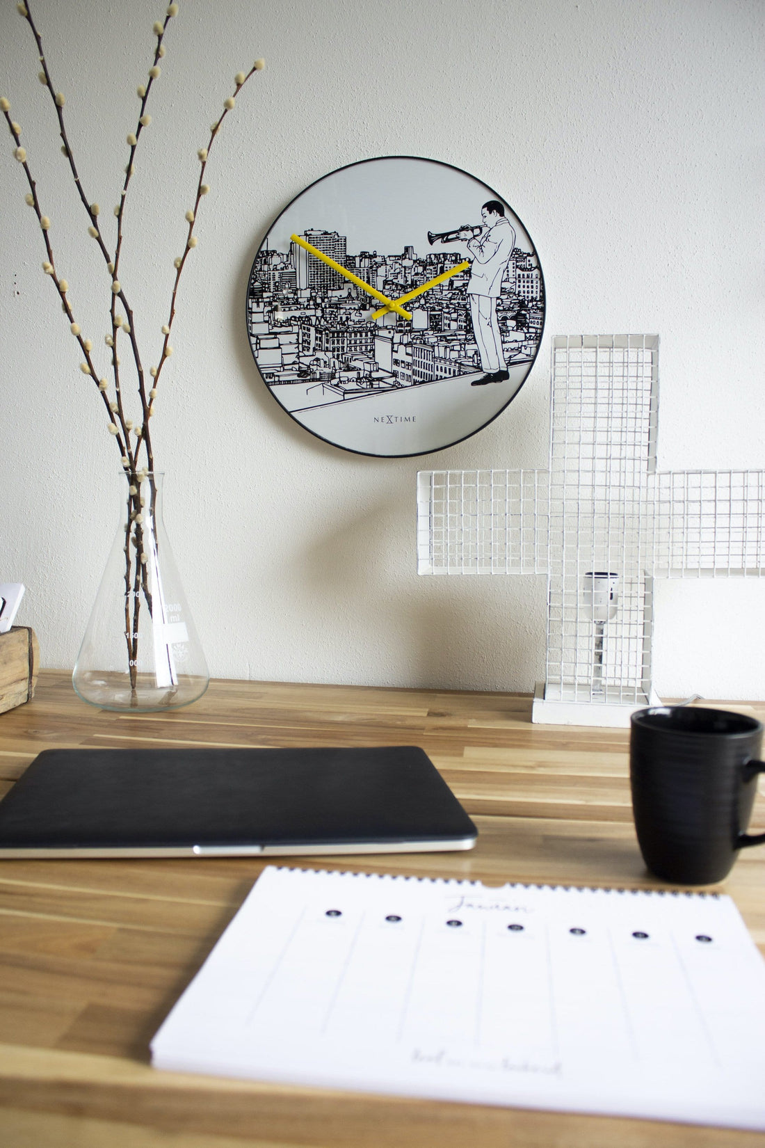 Wall clock -  40 cm - Glass / Metal - Trumpet City - Goat Corp