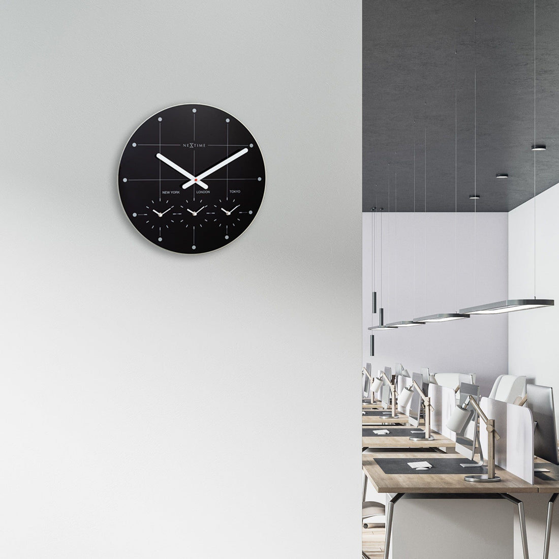 Wall Clock 43cm - Silent - Glass - "Big City" - Goat Corp