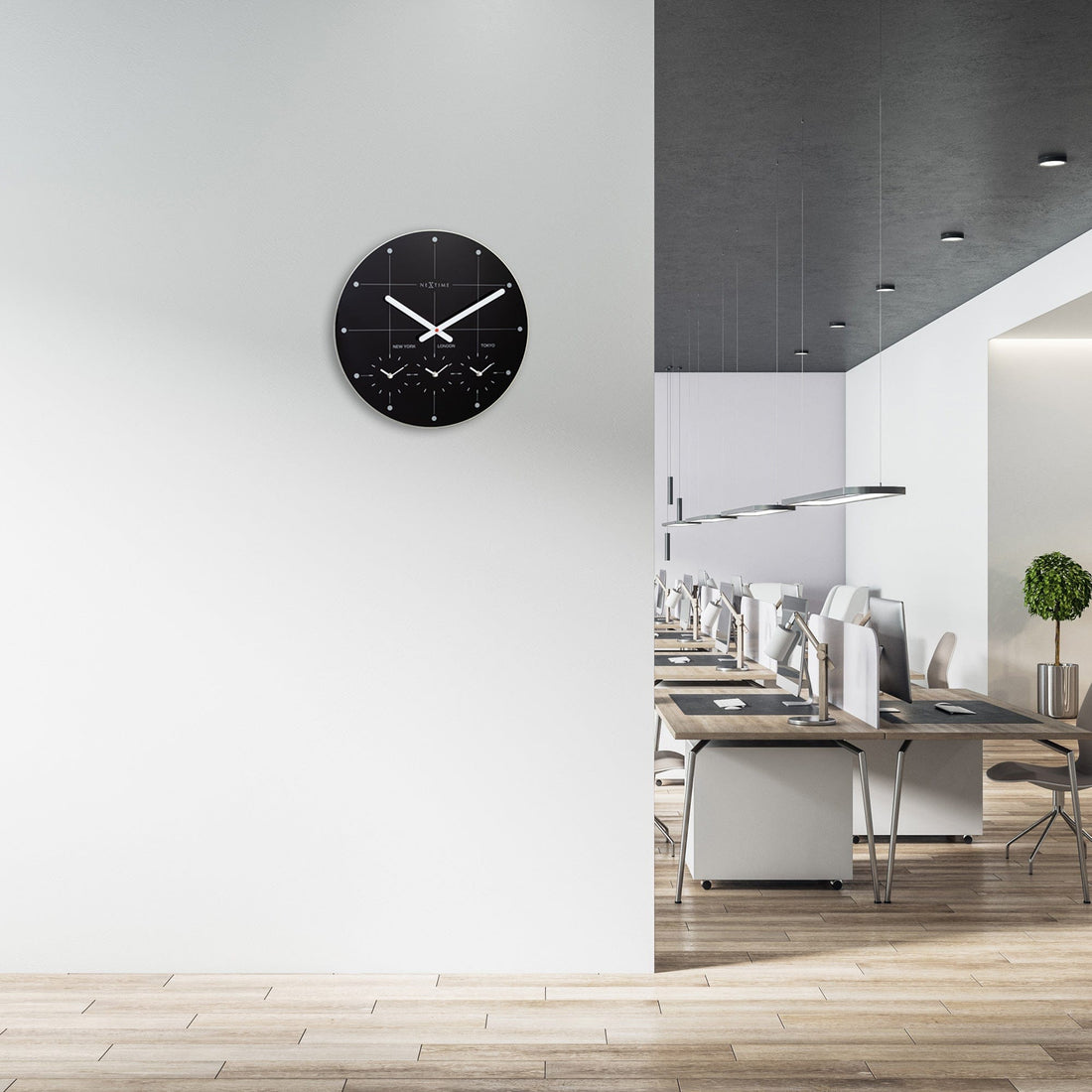 Wall Clock 43cm - Silent - Glass - "Big City" - Goat Corp