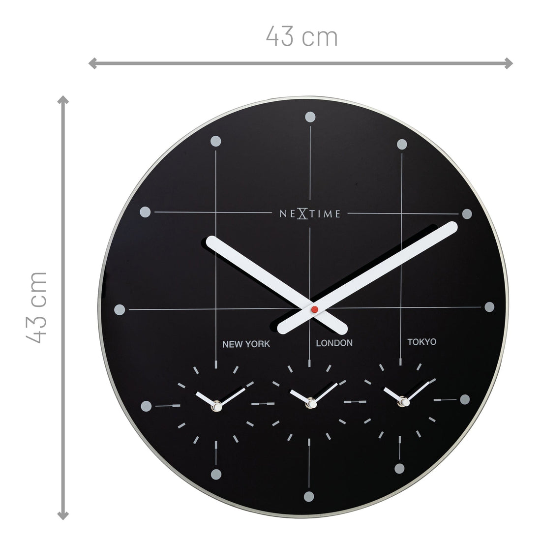 Wall Clock 43cm - Silent - Glass - "Big City" - Goat Corp