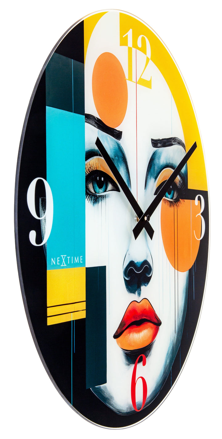 Wall clock 43cm-Silent-Multicolour-Glass-NeXtime 'Vogue' - Goat Corp