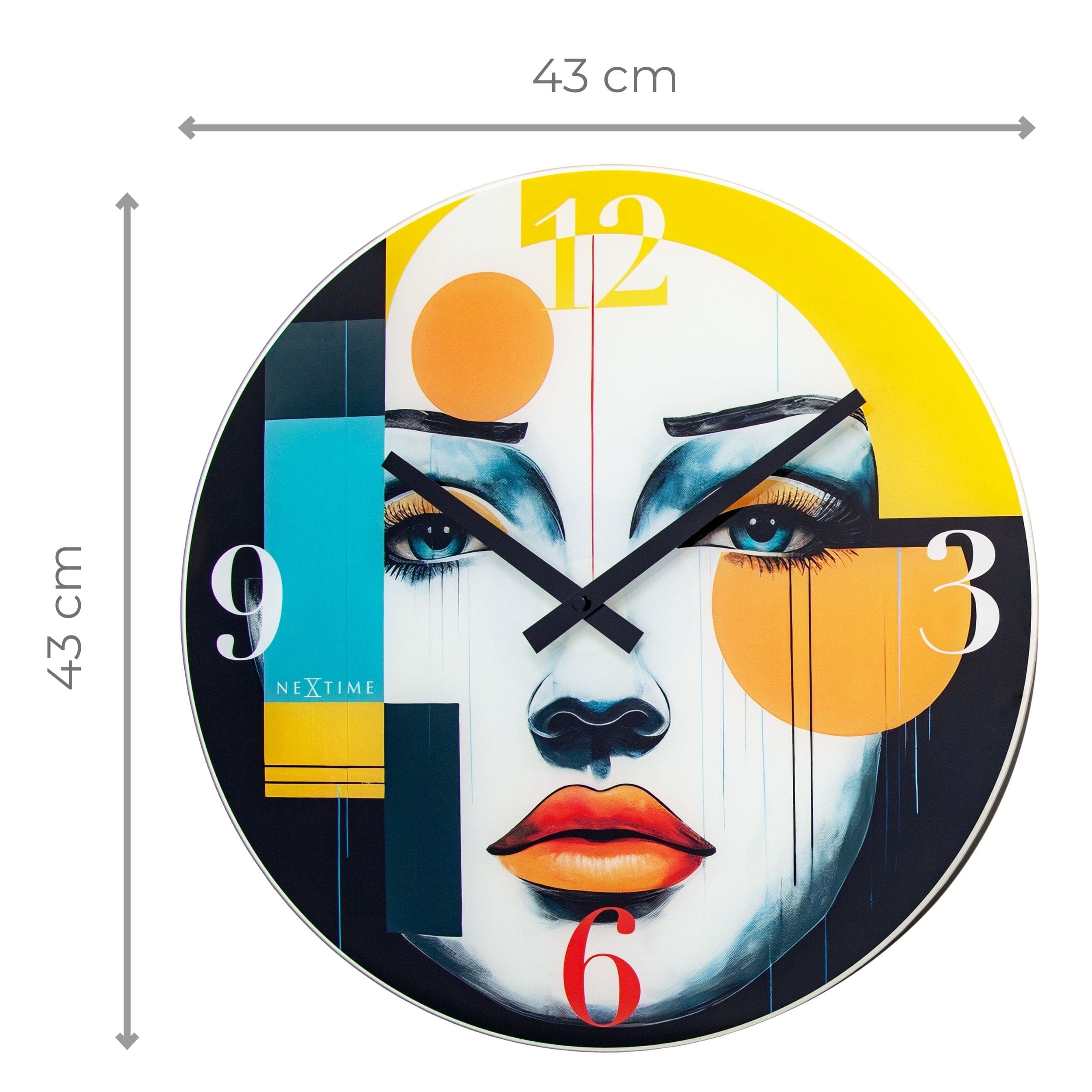 Wall clock 43cm-Silent-Multicolour-Glass-NeXtime 'Vogue' - Goat Corp