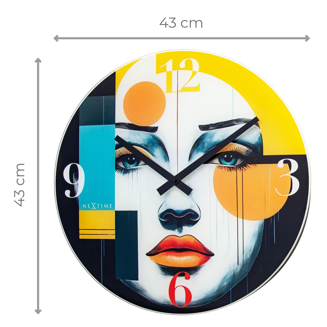 Wall clock 43cm-Silent-Multicolour-Glass-NeXtime 'Vogue' - Goat Corp