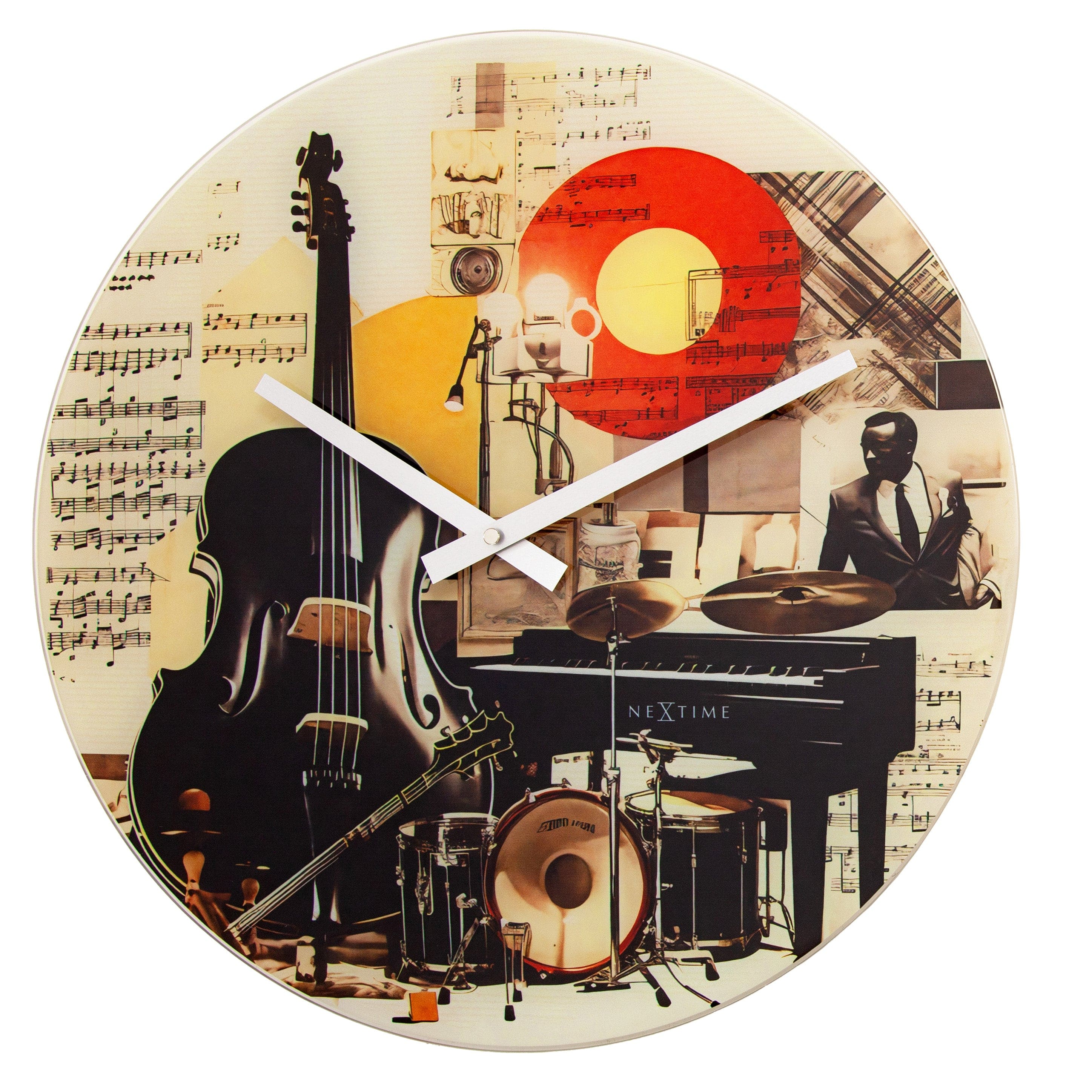 Wall clock 43cm-Silent-Multicolour-Glass-NeXtime 'Blues' - Goat Corp