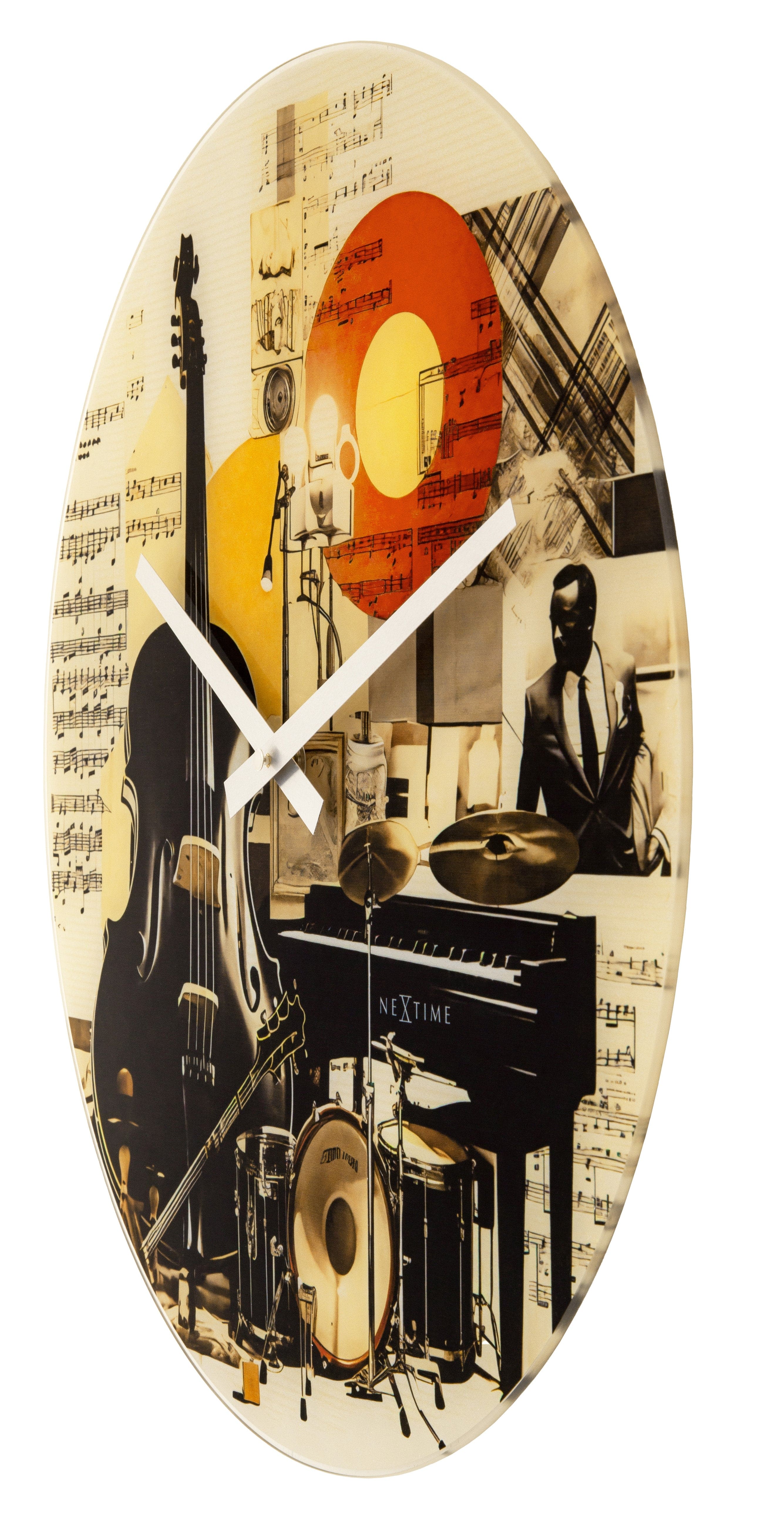 Wall clock 43cm-Silent-Multicolour-Glass-NeXtime 'Blues' - Goat Corp
