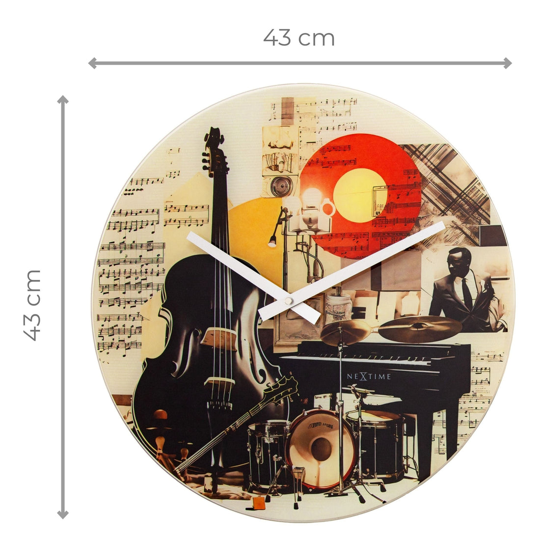 Wall clock 43cm-Silent-Multicolour-Glass-NeXtime 'Blues' - Goat Corp
