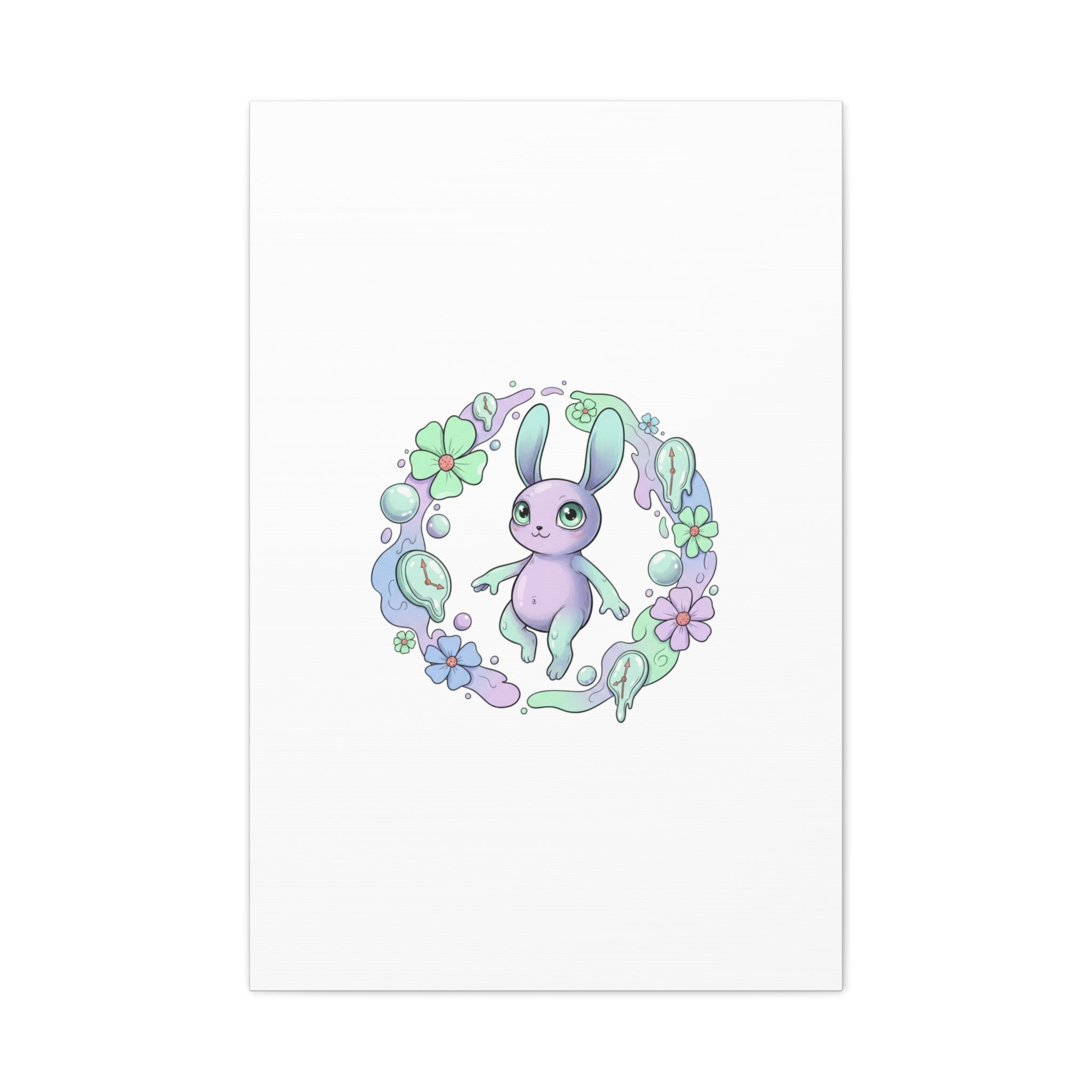 Micro-Surreal Bunny Wreath Canvas | Weirdcore Micro-Surrealism Art