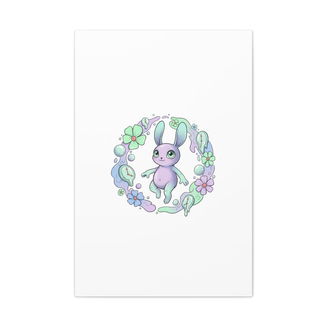 Micro-Surreal Bunny Wreath Canvas | Weirdcore Micro-Surrealism Art