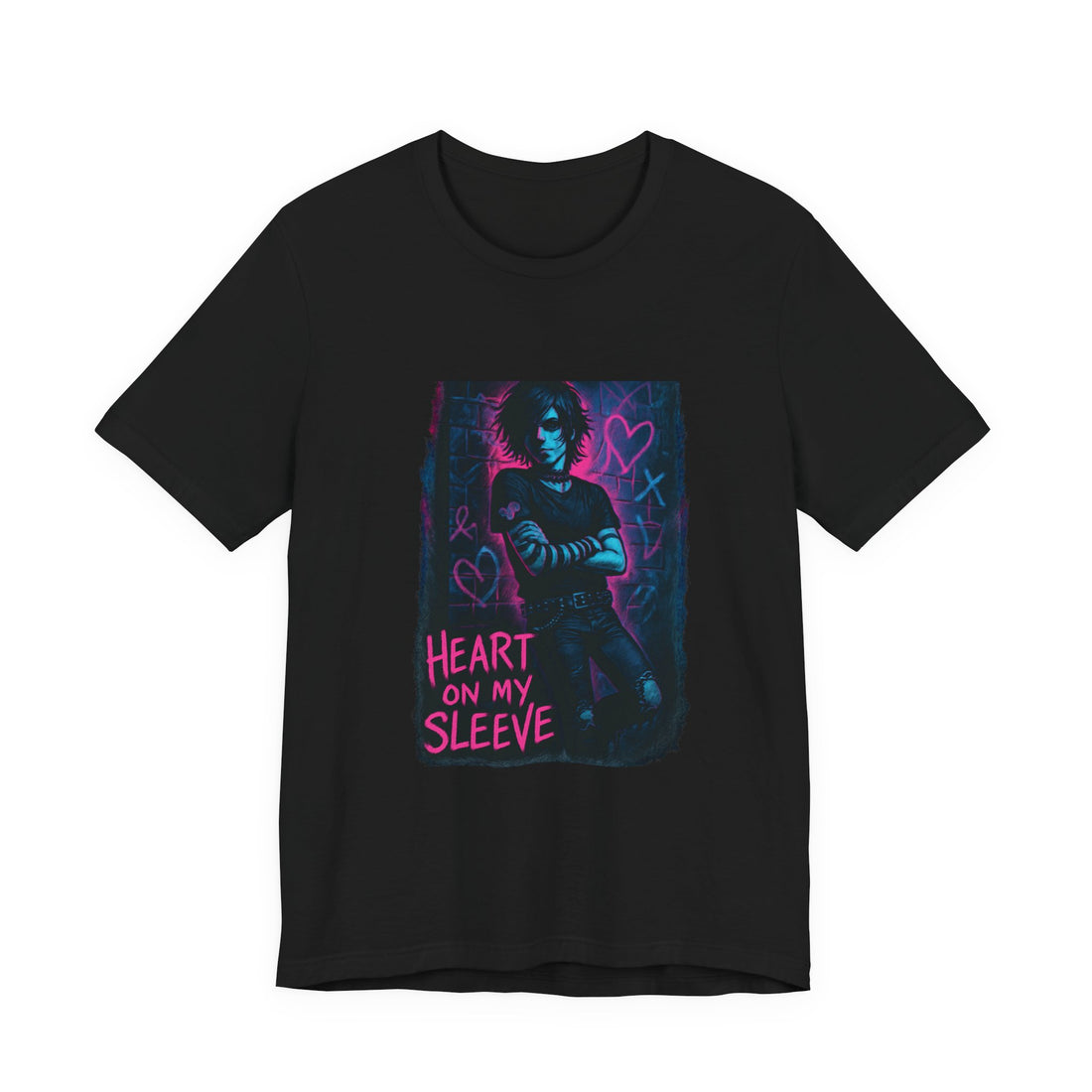 Heart On My Sleeve Graphic Tee — Neon Goth Portrait T‑Shirt